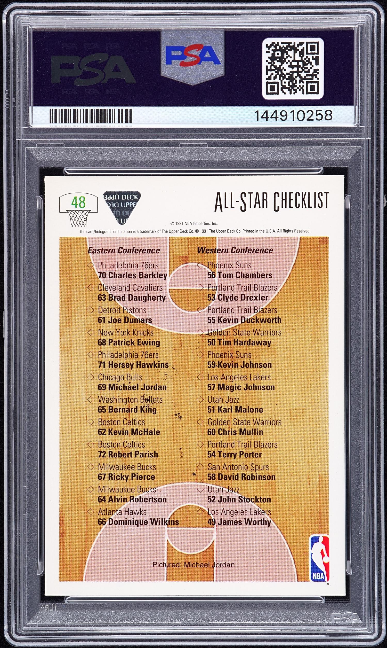 A 1991 Upper Deck Michael Jordan Signed Autograph Basketball Card No. 48 (PSA 9 AUTO) — Autograph obtained from Jordan by Make-A-Wish child in 1992 at Chicago Stadium