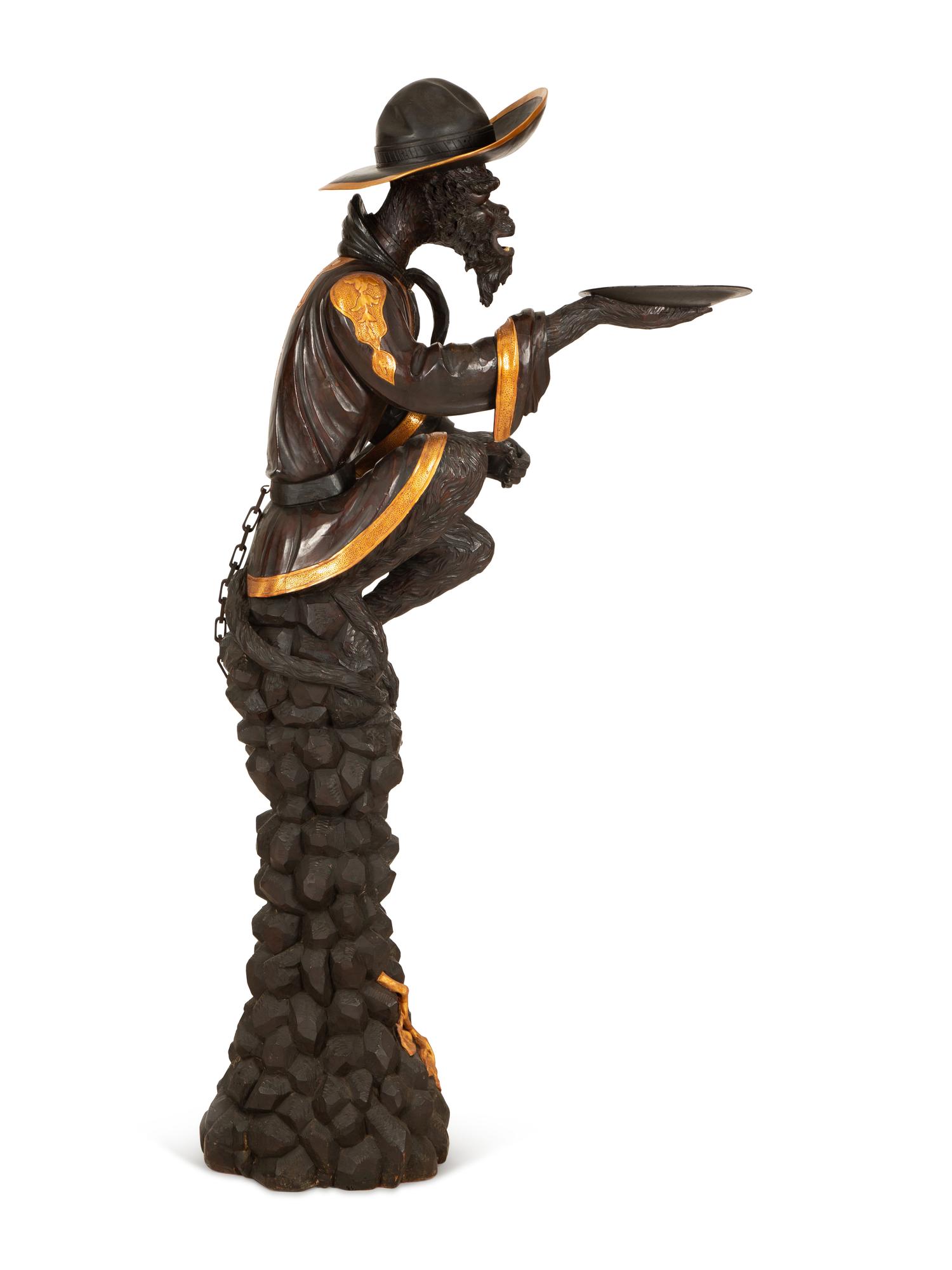 A Venetian Carved Wood and Parcel Gilt Figure of a Monkey Butler — 19th Century
