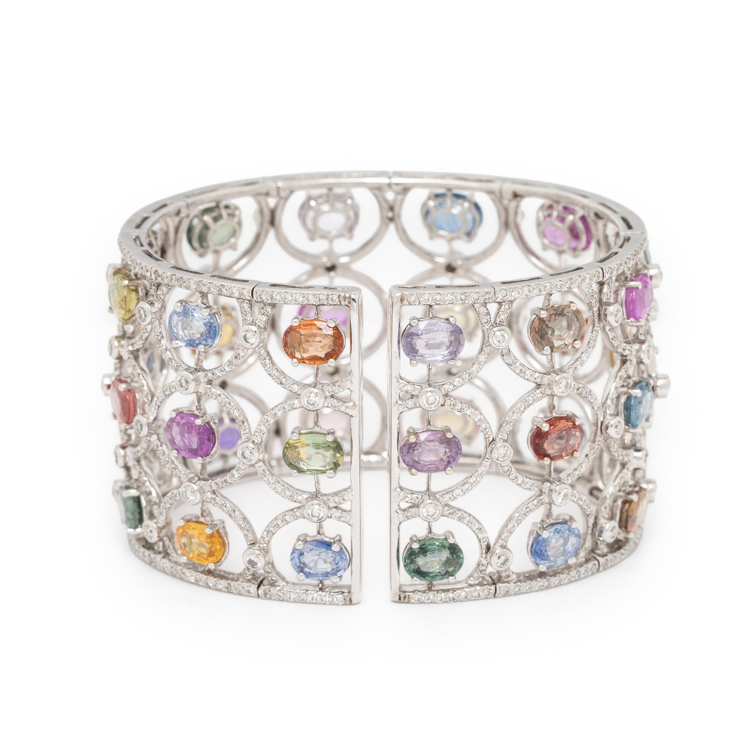 Multi Color Sapphire and Diamond Cuff Bracelet