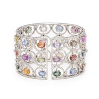 Multi Color Sapphire and Diamond Cuff Bracelet