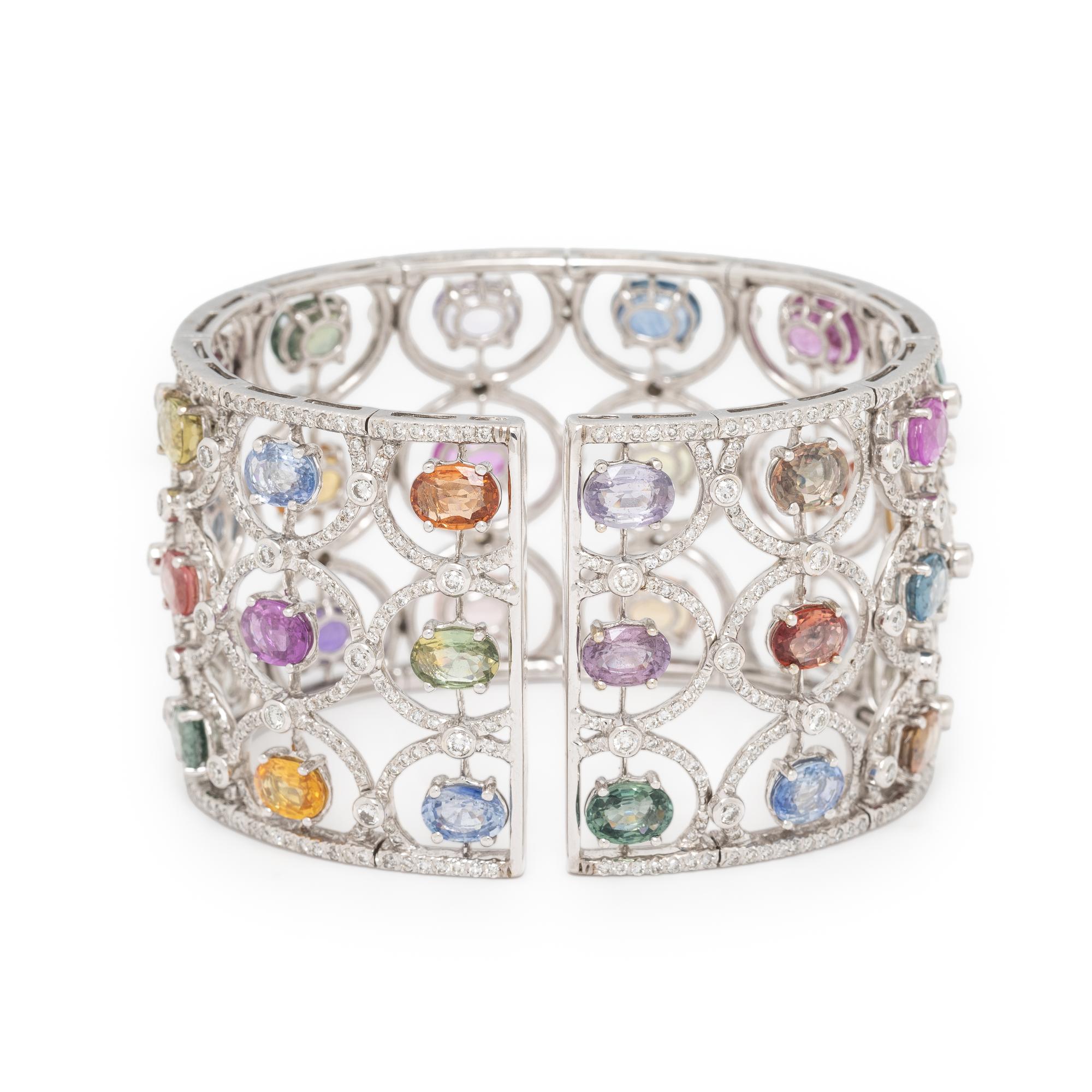 Multi Color Sapphire and Diamond Cuff Bracelet
