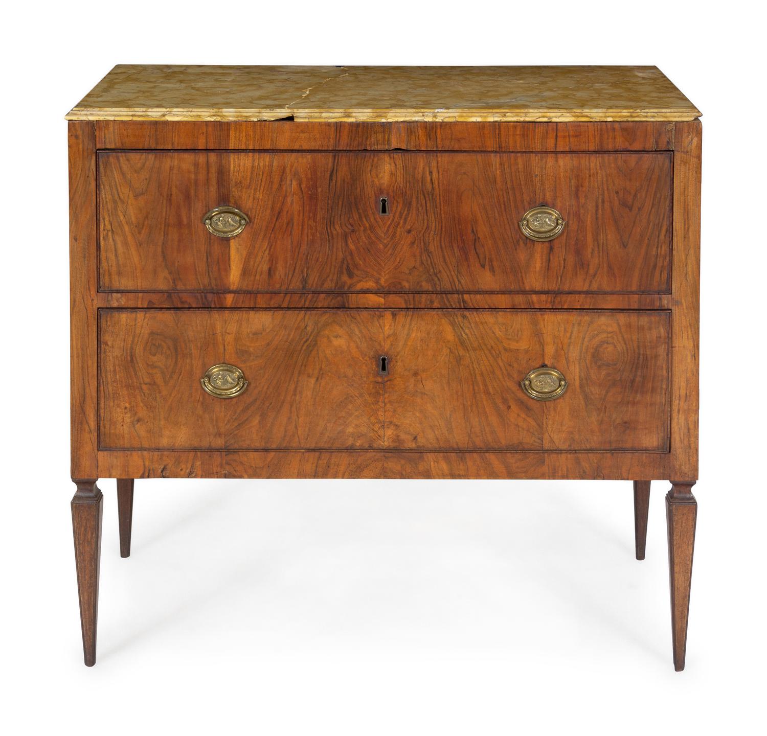 An Italian Fruitwood Marble-Top Commode