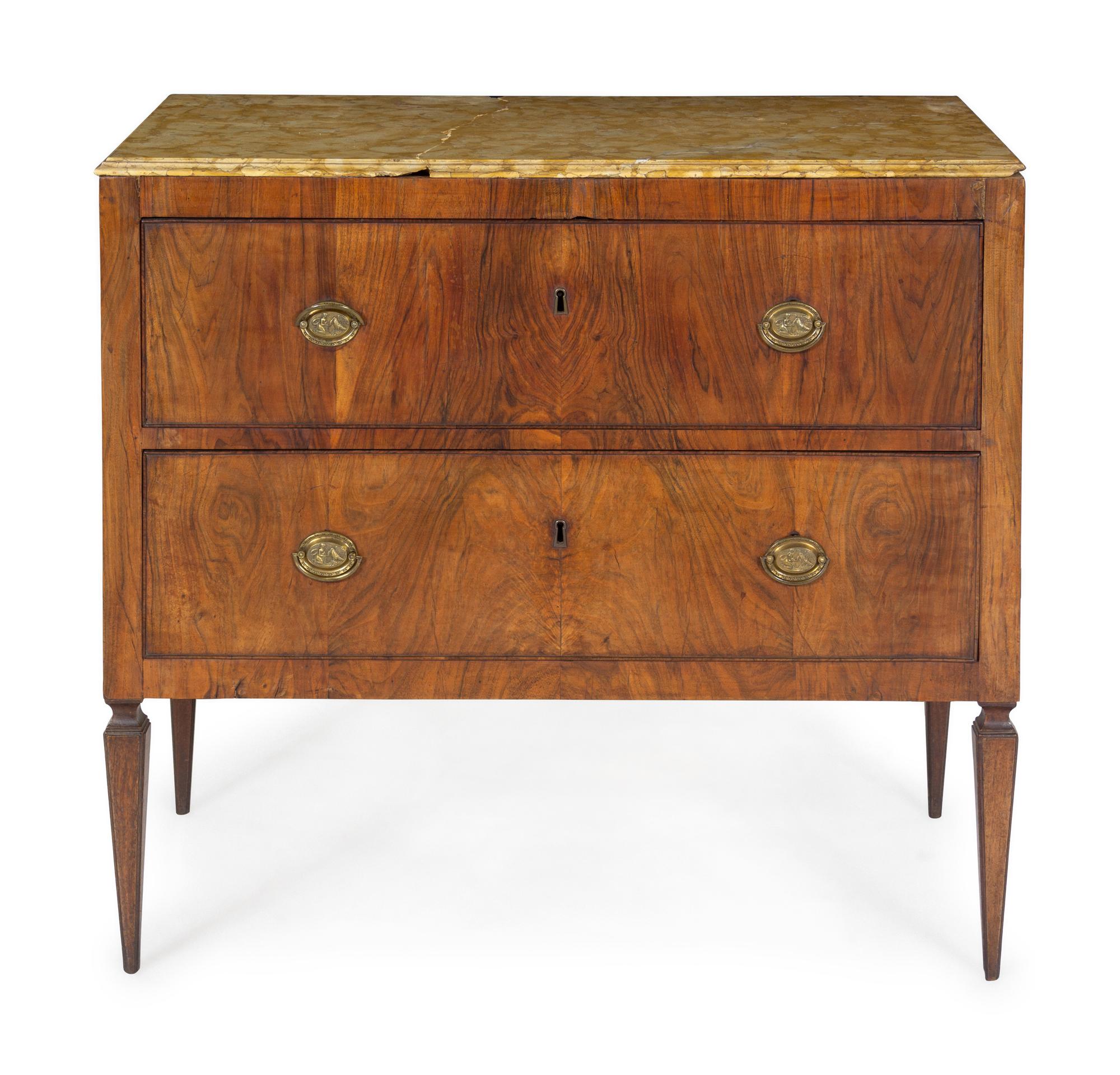 An Italian Fruitwood Marble-Top Commode