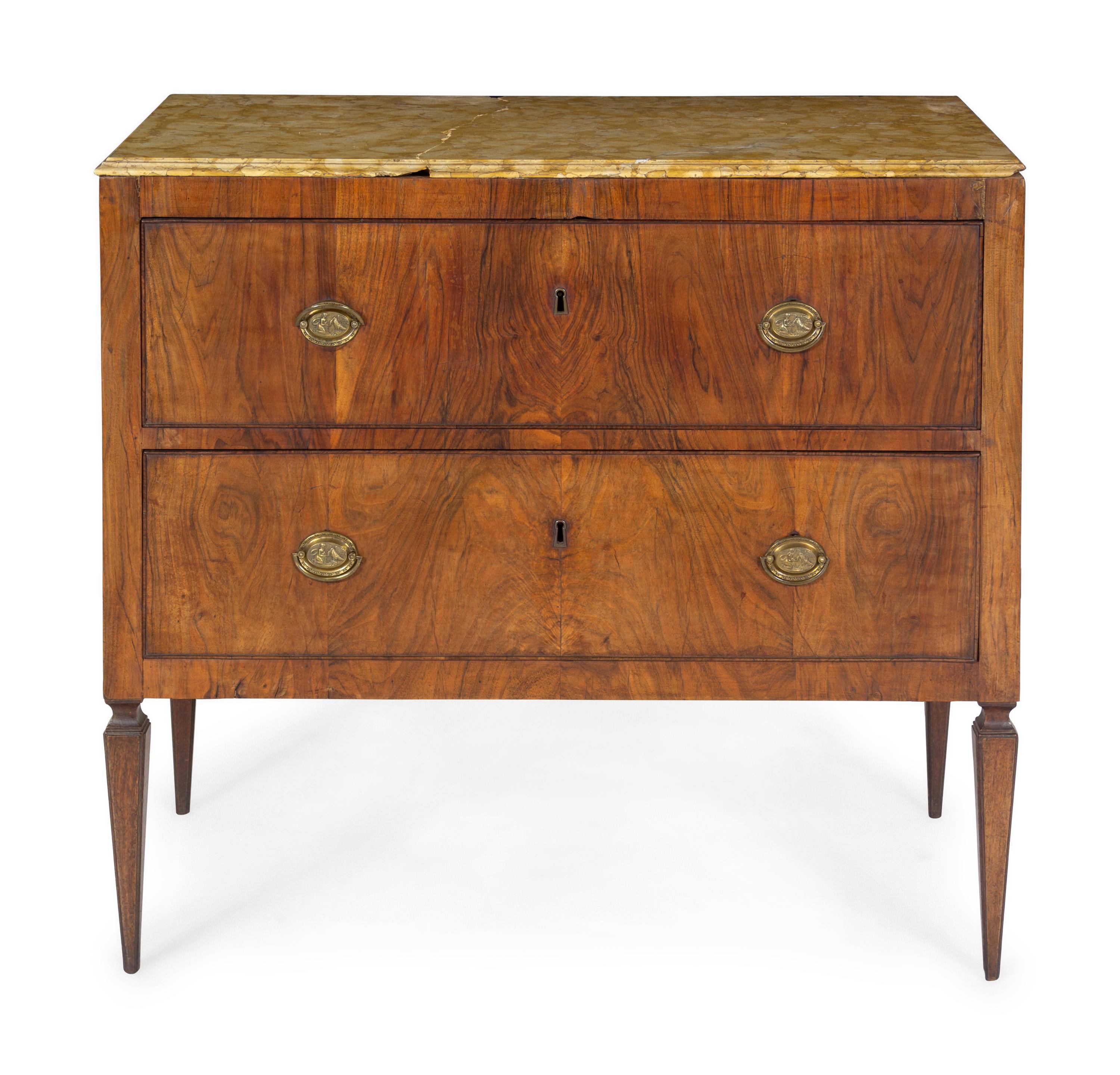 An Italian Fruitwood Marble-Top Commode