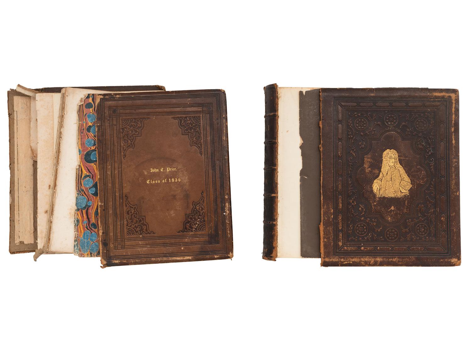 [EARLY PHOTOGRAPHY]. Trio of Yale albums, dated 1856, 1860, & 1868, ft. individual and group portraits, scenes around campus, and inscriptions from classmates incl. many soldiers.