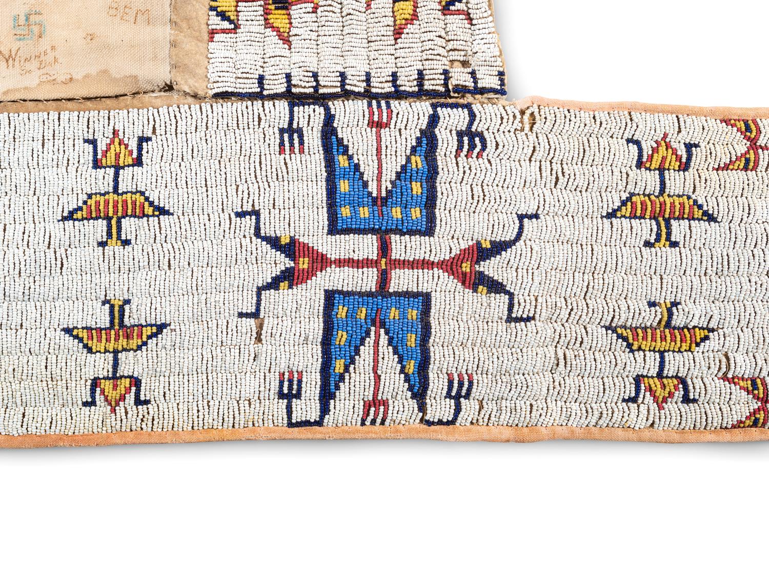 Sioux Beaded Hide Saddle Blanket, with World War I Era Doodles