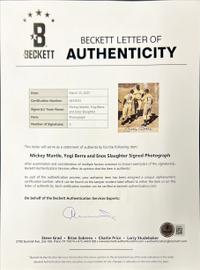 A 1956 World Series Game One Original News Photograph Signed by Mickey Mantle, Yogi Berra and Enos Slaughter (Beckett Authentication Services)