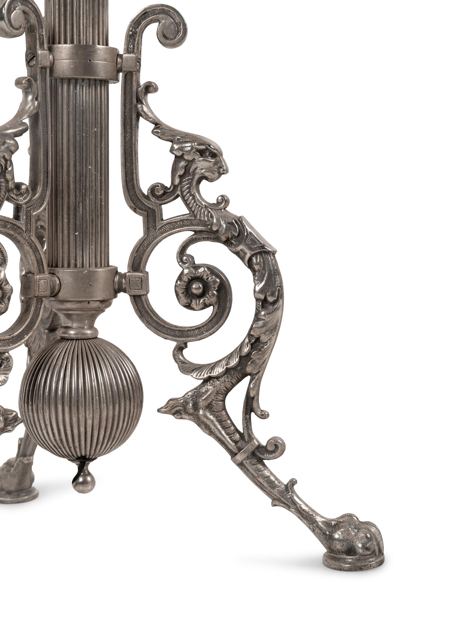 A Pair of French Neoclassical Silvered Bronze Telescoping Floor Lamps