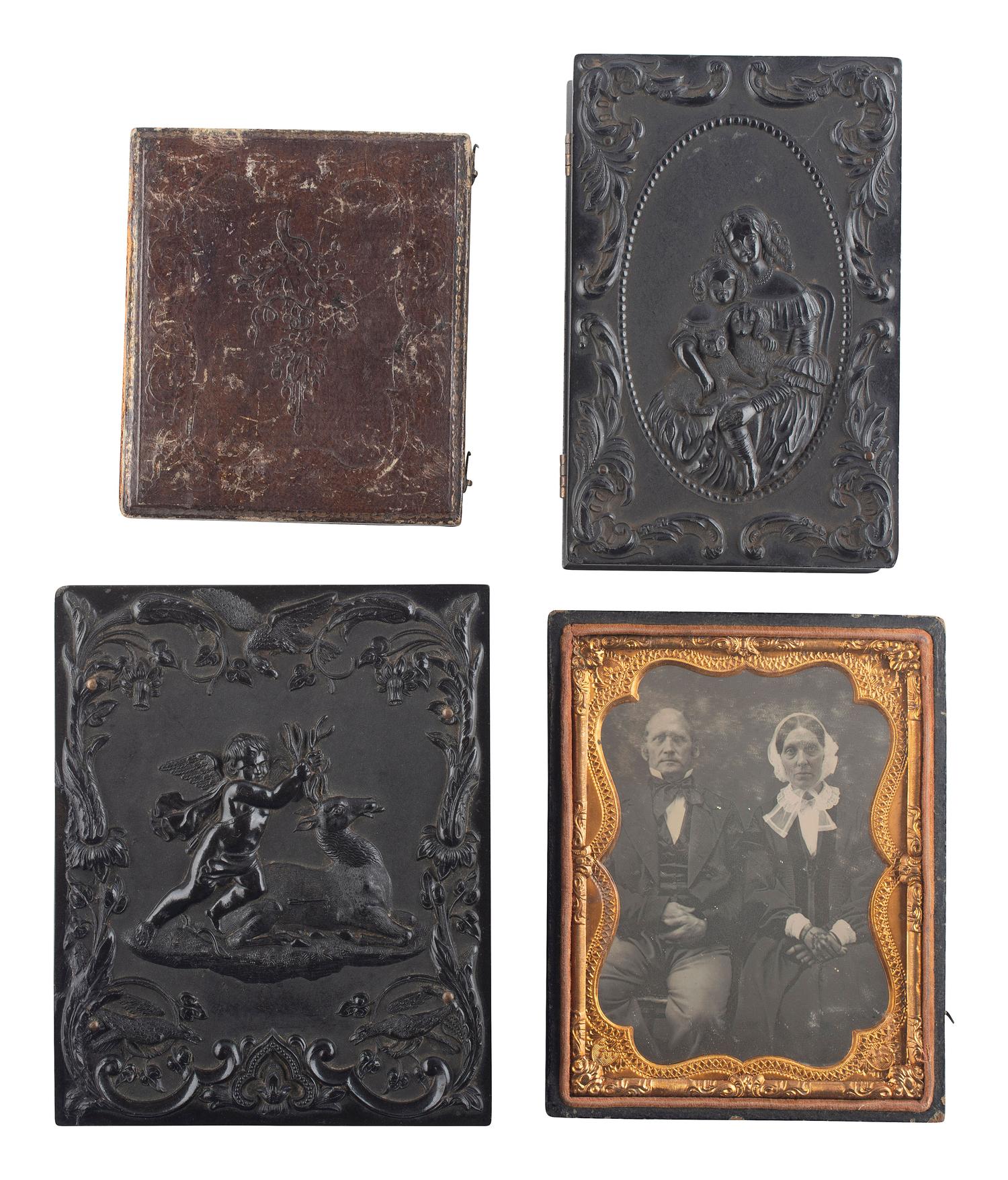 [EARLY PHOTOGRAPHY]. A group of 12 daguerreotypes, ambrotypes, and tintypes of couples housed in 8 cases, including some Union cases.