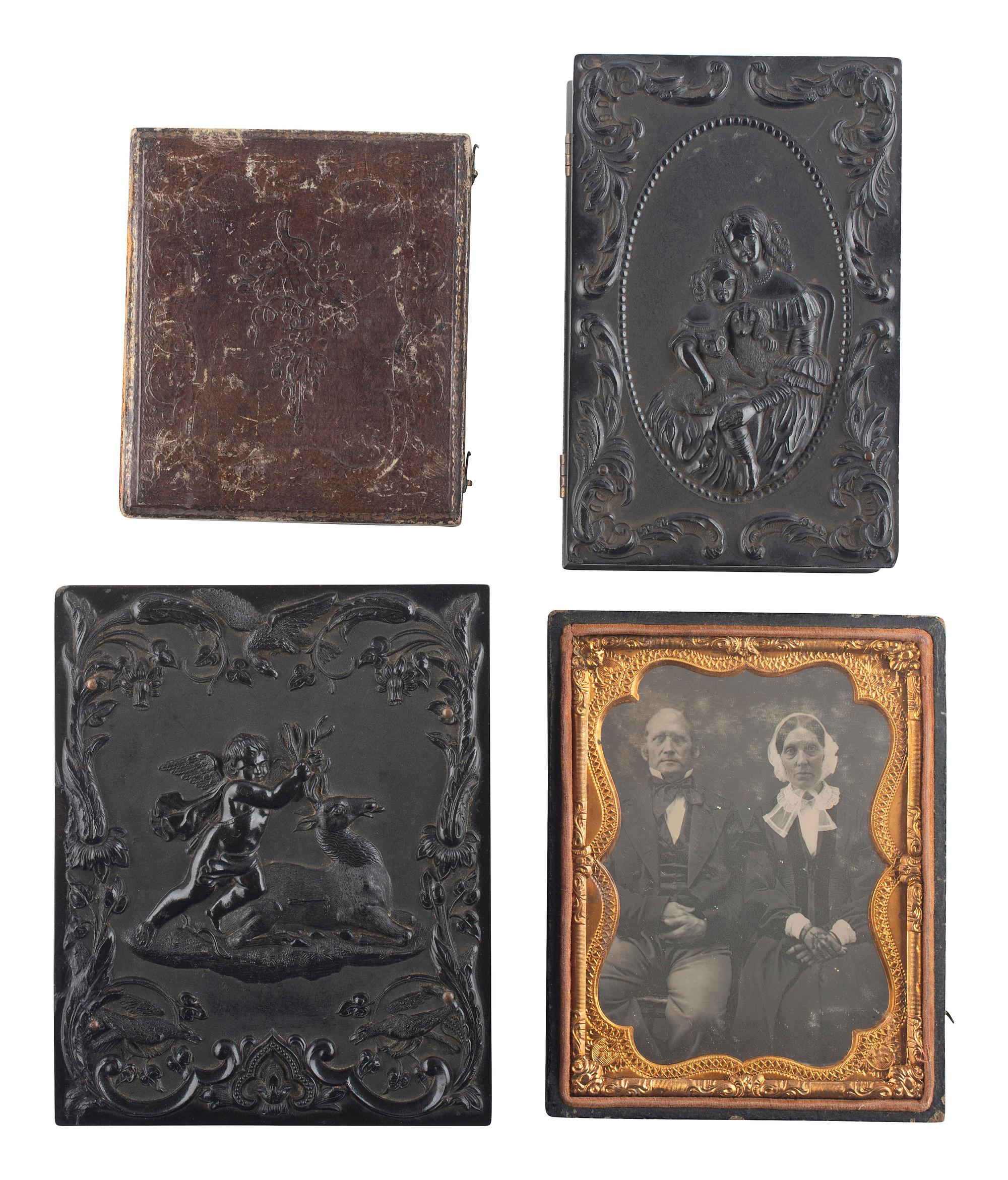 [EARLY PHOTOGRAPHY]. A group of 12 daguerreotypes, ambrotypes, and tintypes of couples housed in 8 cases, including some Union cases.