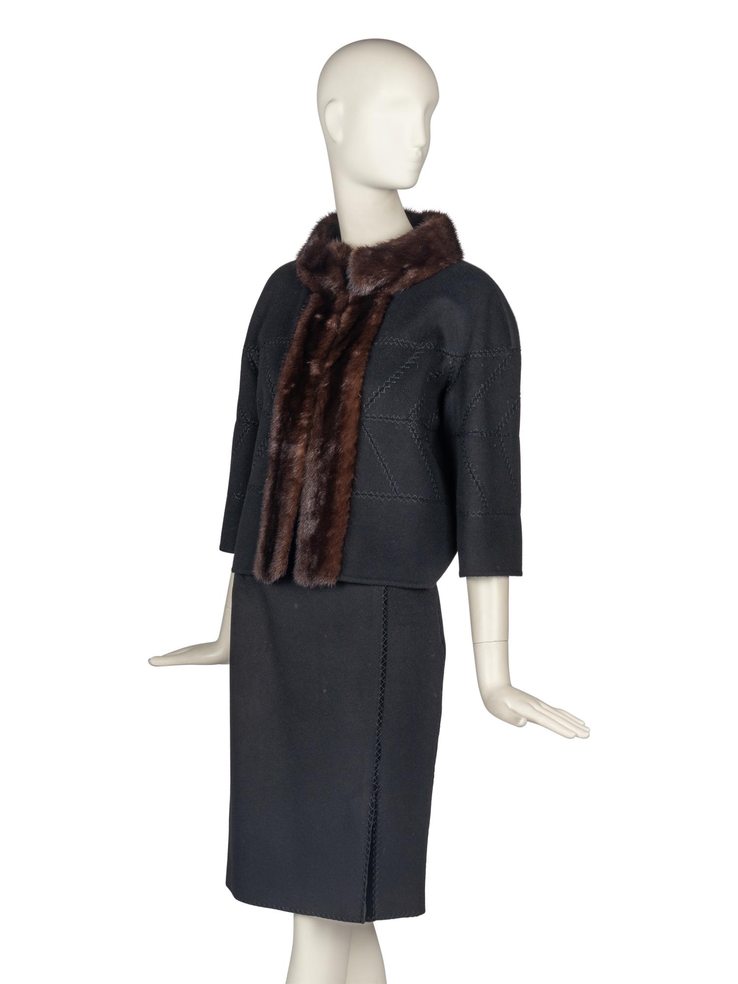 J. Mendel Mink-Trimmed Wool Skirt Suit