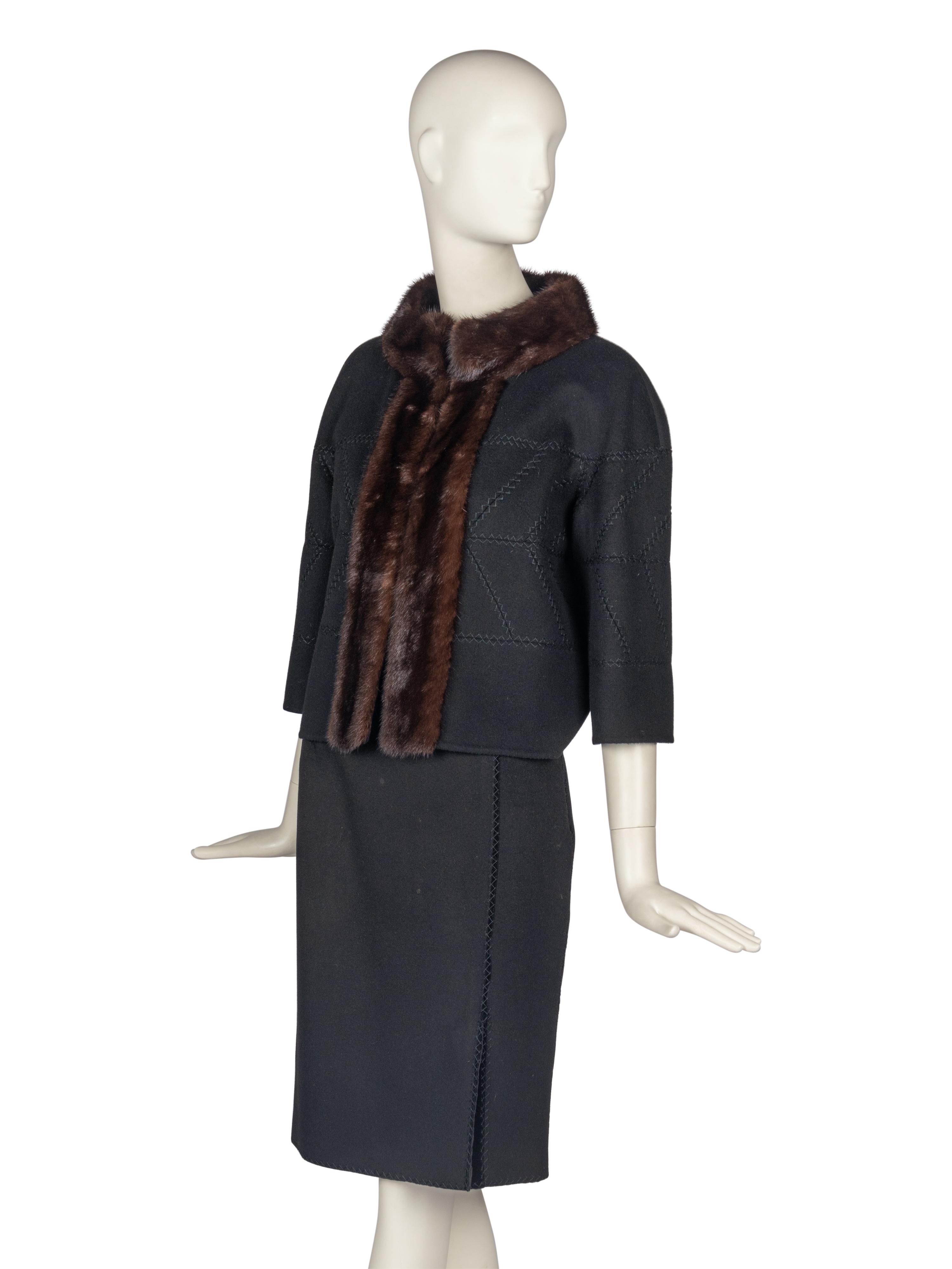 J. Mendel Mink-Trimmed Wool Skirt Suit