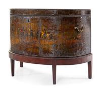 An English Painted Leather-Clad Oak Chest
