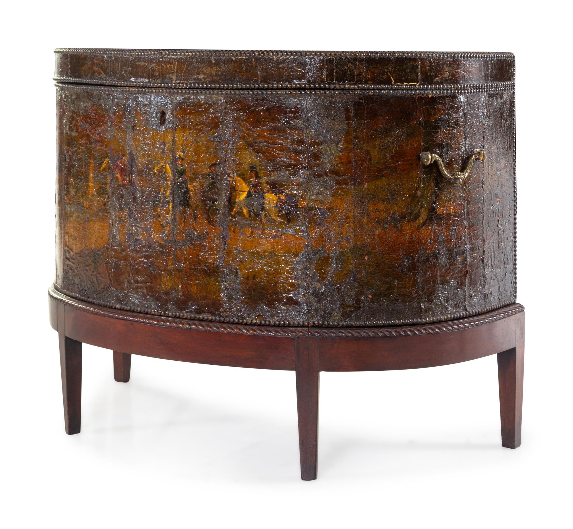 An English Painted Leather-Clad Oak Chest