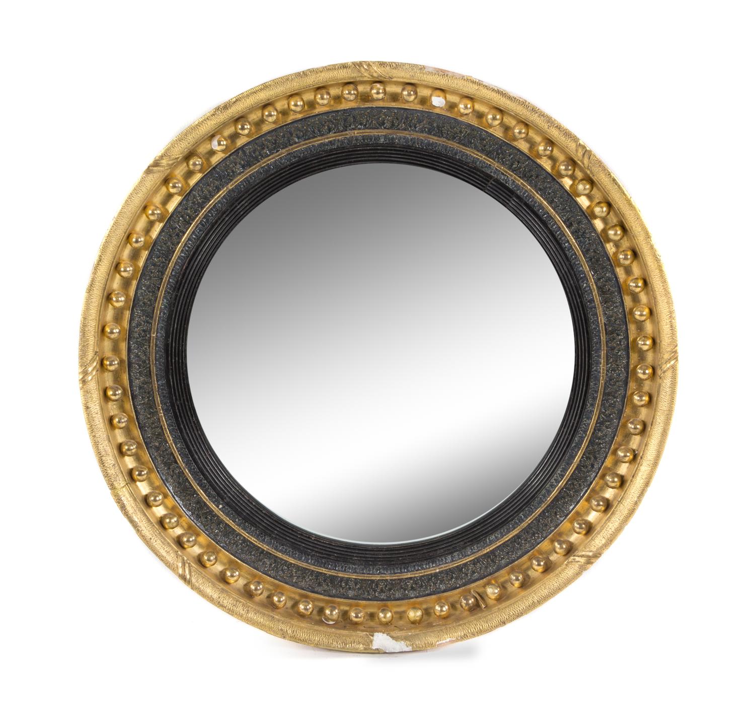 A Regency Style Giltwood Convex Mirror Diameter 35 1/4 inches. — MID-19TH CENTURY