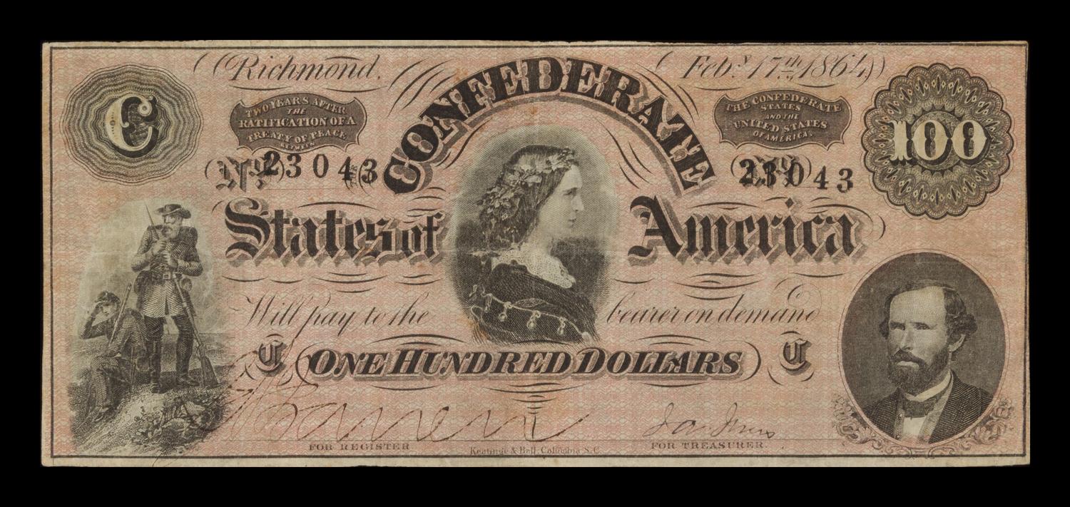 A Confederate States of American 1865 T-65 $100 Note
