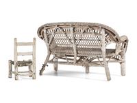 A White Painted Child's Wicker Settee and Chair