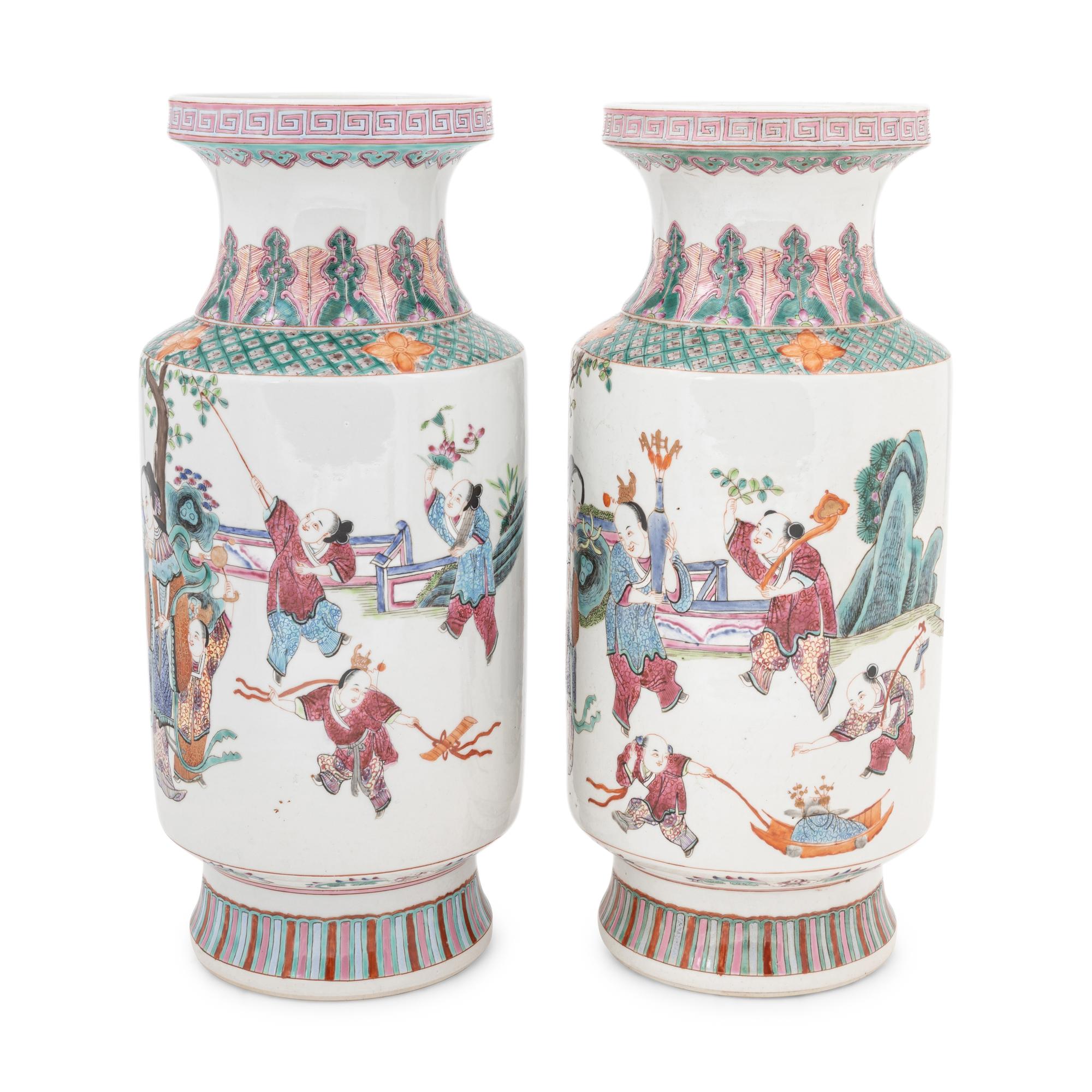 A Pair of Chinese Famille Rose Porcelain Vases