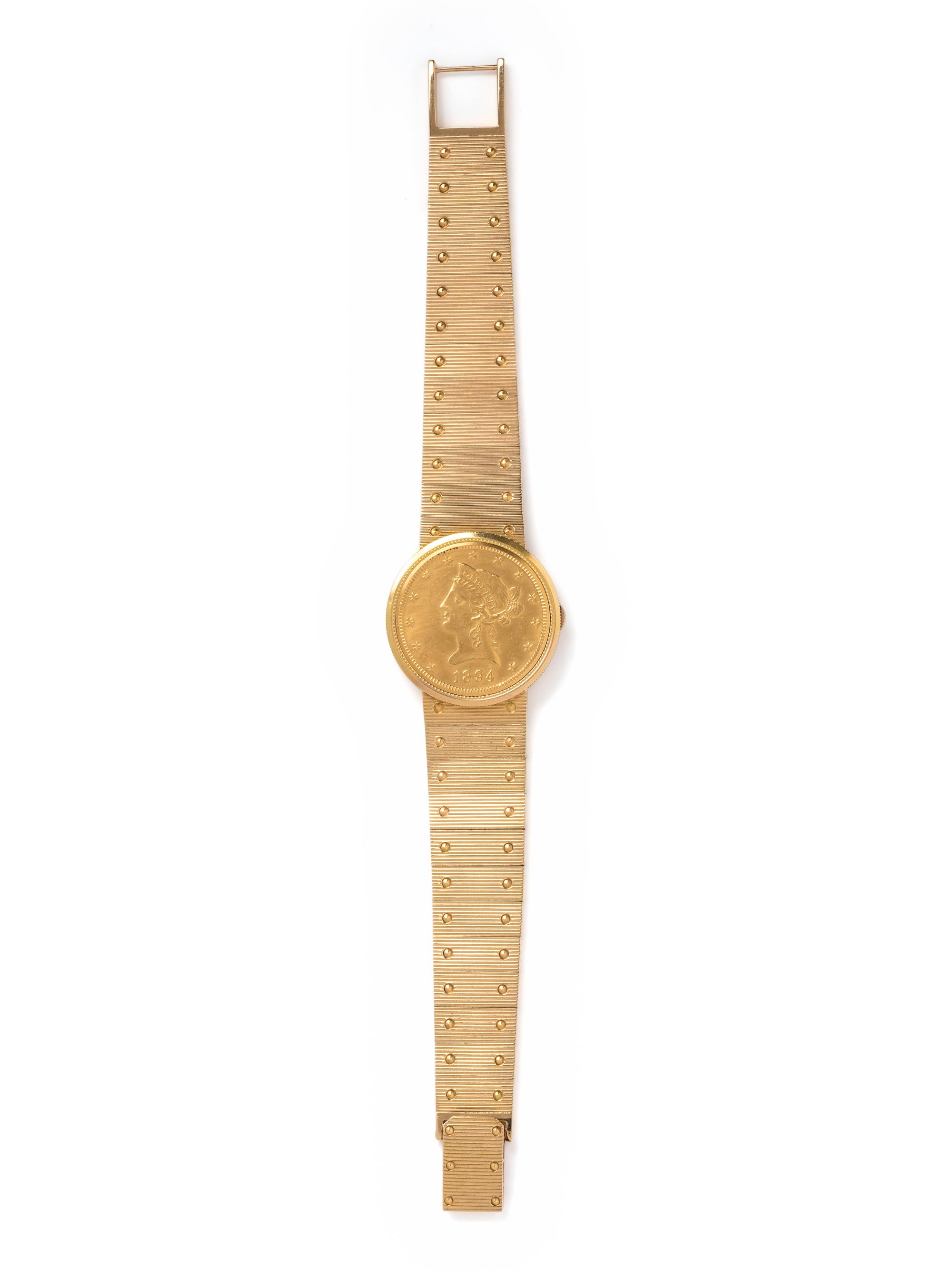 PIAGET, REF. 950 18K YELLOW GOLD AND COIN SURPRISE WRISTWATCH