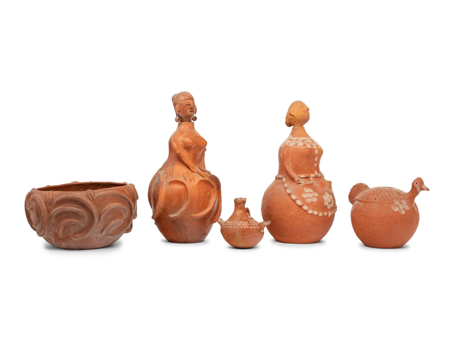 Five Redware Figural Vessels