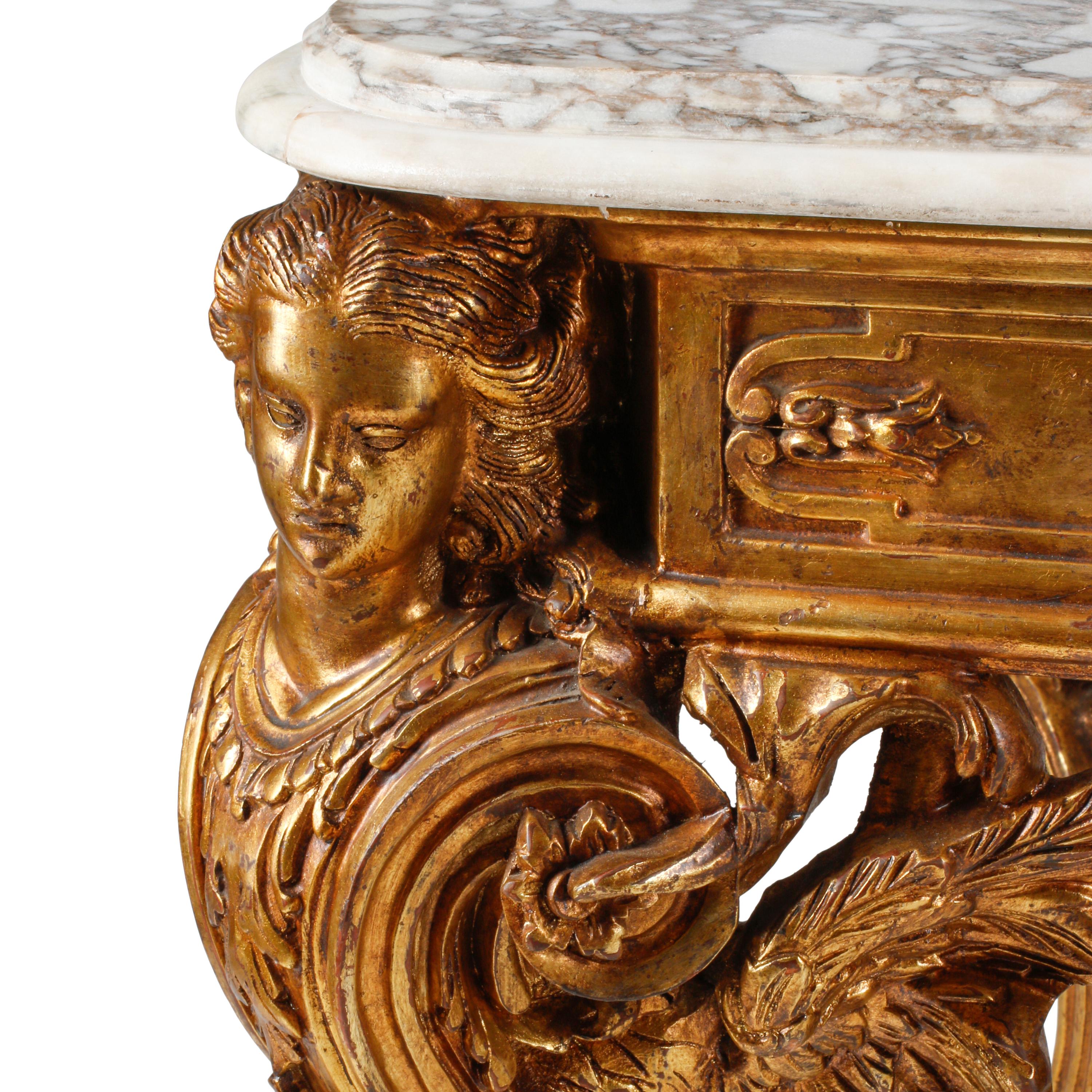 A Large Louis XV Style Giltwood and Marble-Top Salon Table