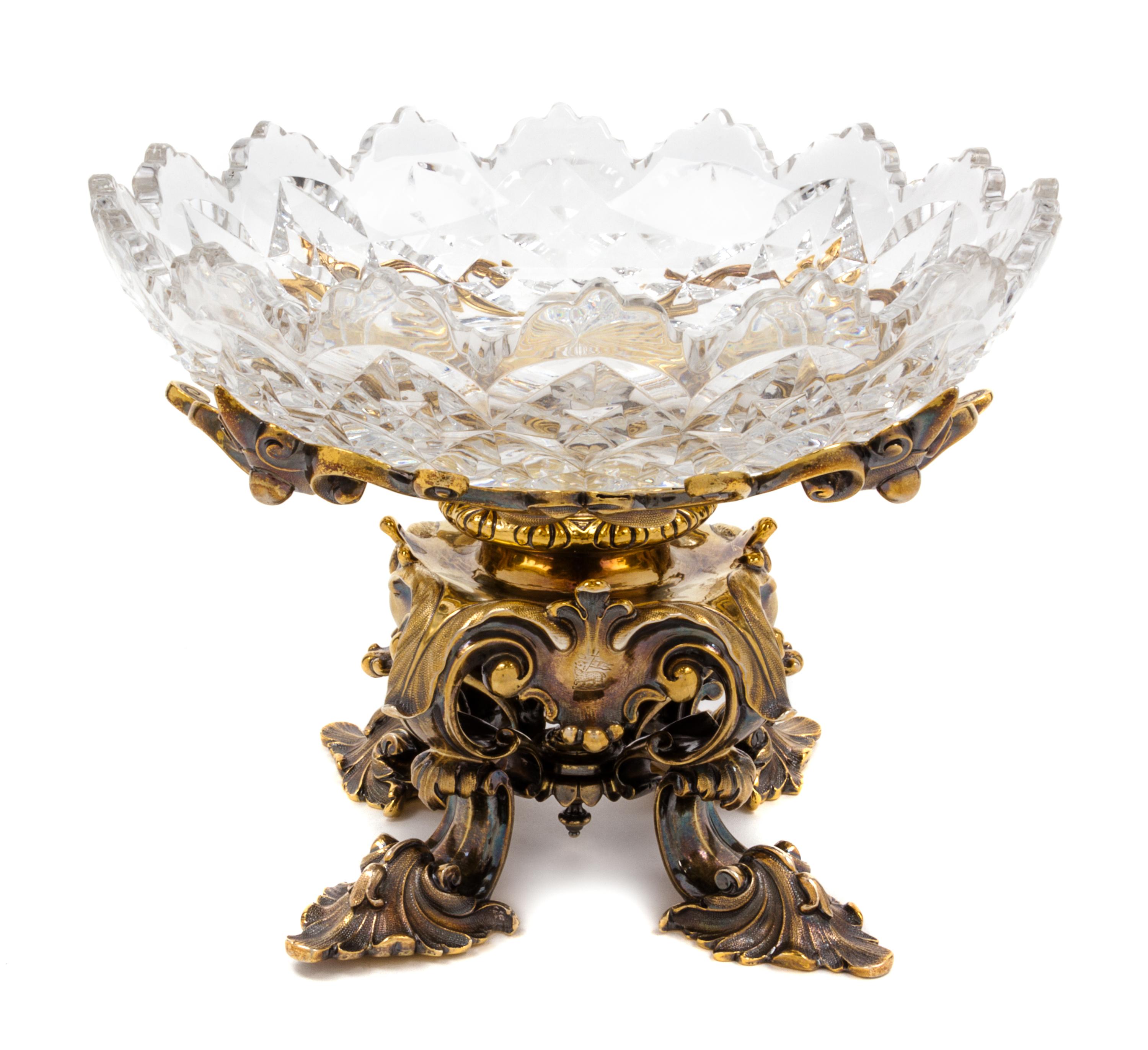 A Victorian Silver-Gilt and Cut Glass Dessert Stand, Robert Garrard II, London, 1851, with an associated William Yeoward cut glass bowl