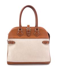 An Hermes Brown Leather and Canvas 35cm Atlas Handbag, 14" x 12" x 5".