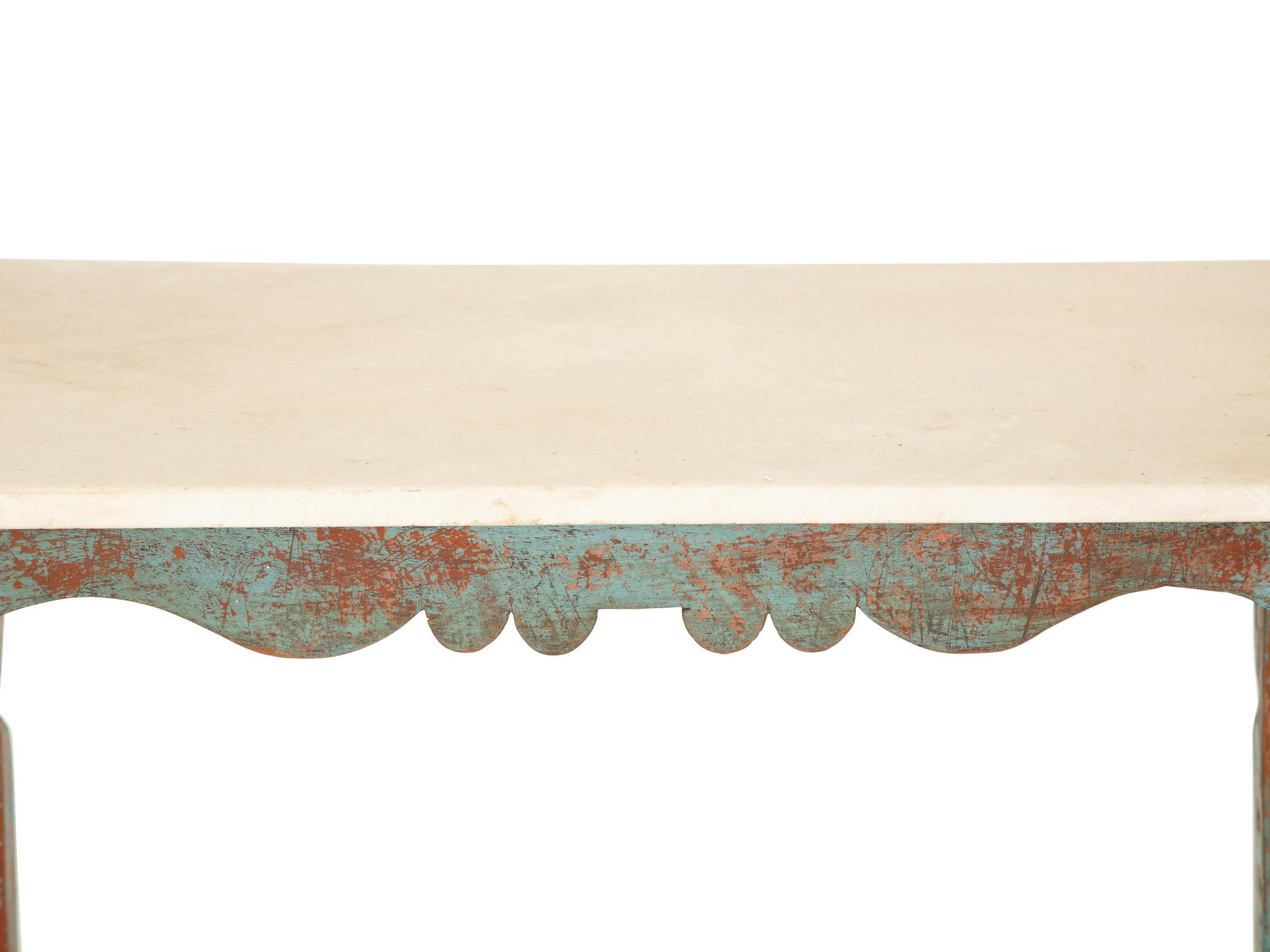 A Swedish Carved and Painted Oak White Marble Top Table — 19th/20th Century