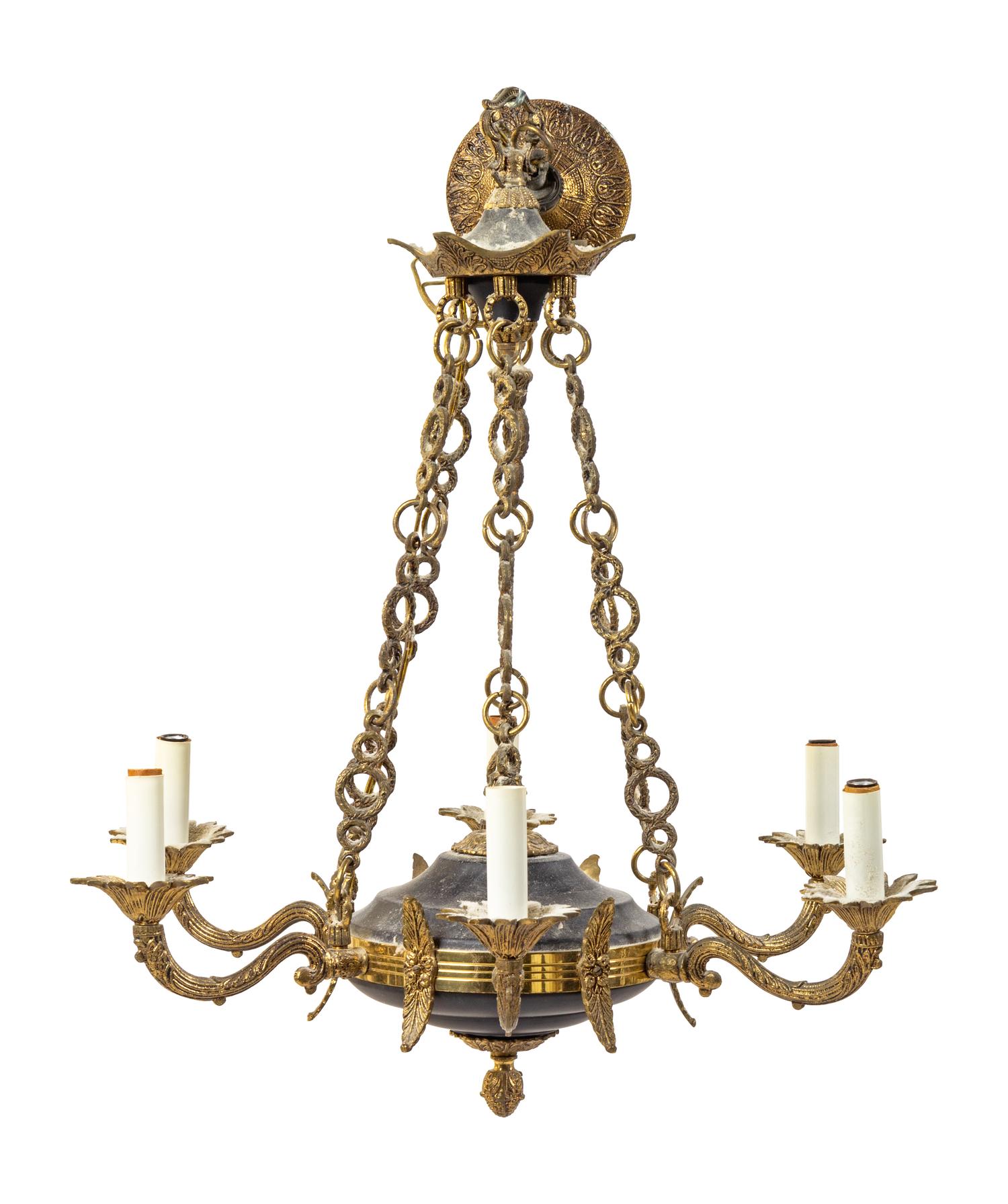 An Empire Style Brass and Tôle Chandelier
