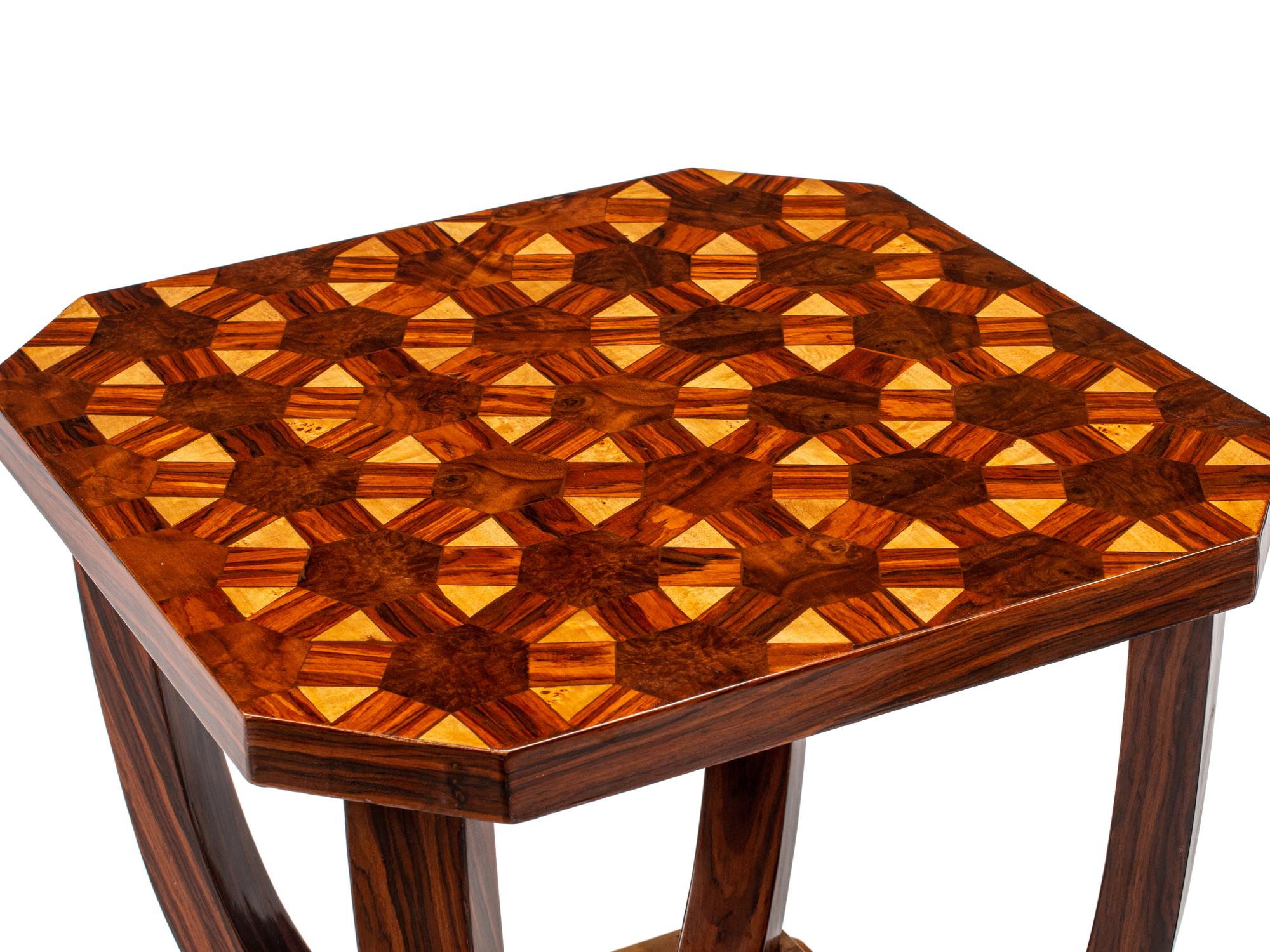A Pair of Art Deco Style Burlwood and Parquetry Side Tables