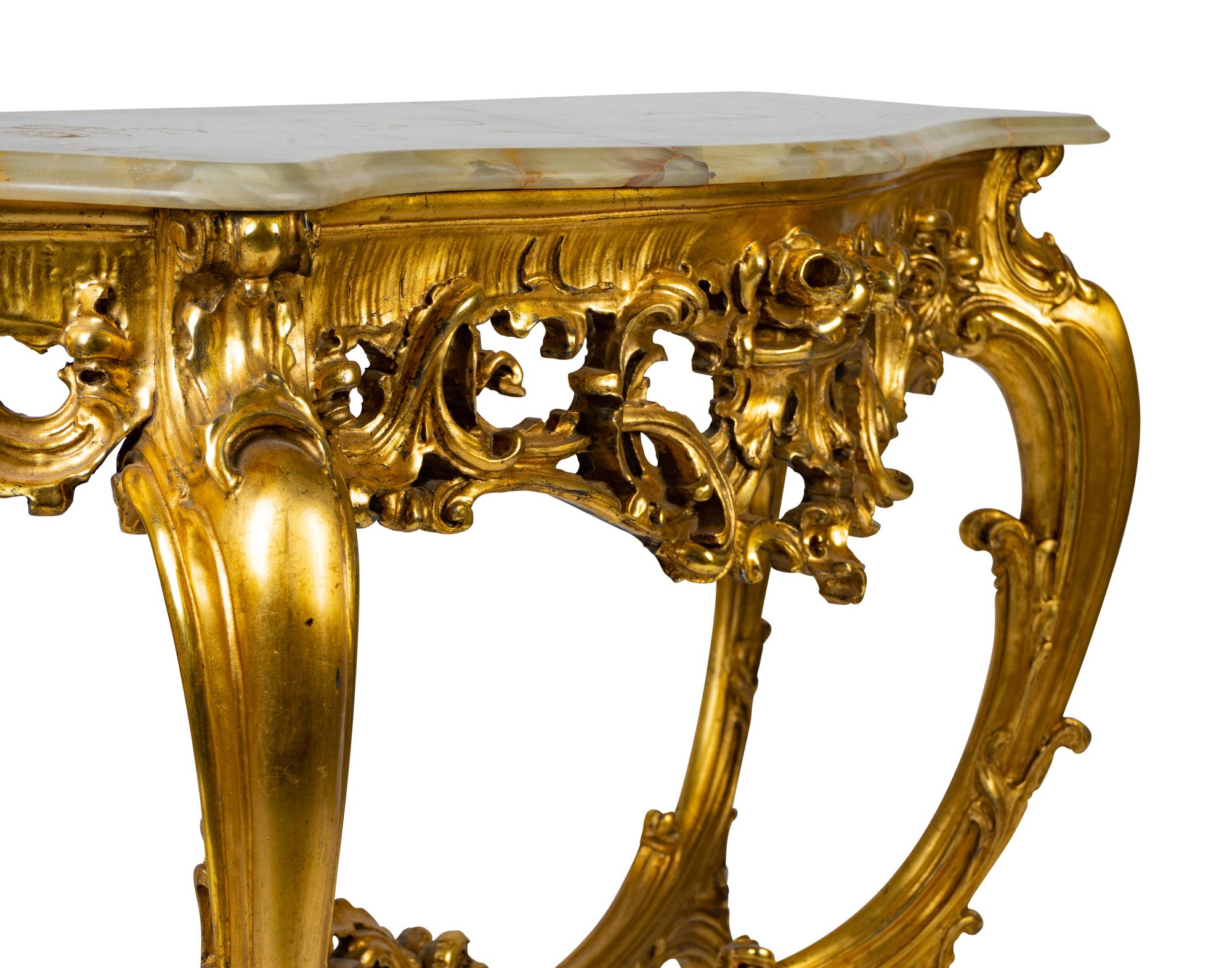 A Louis XV Style Giltwood Onyx-Top Console Table