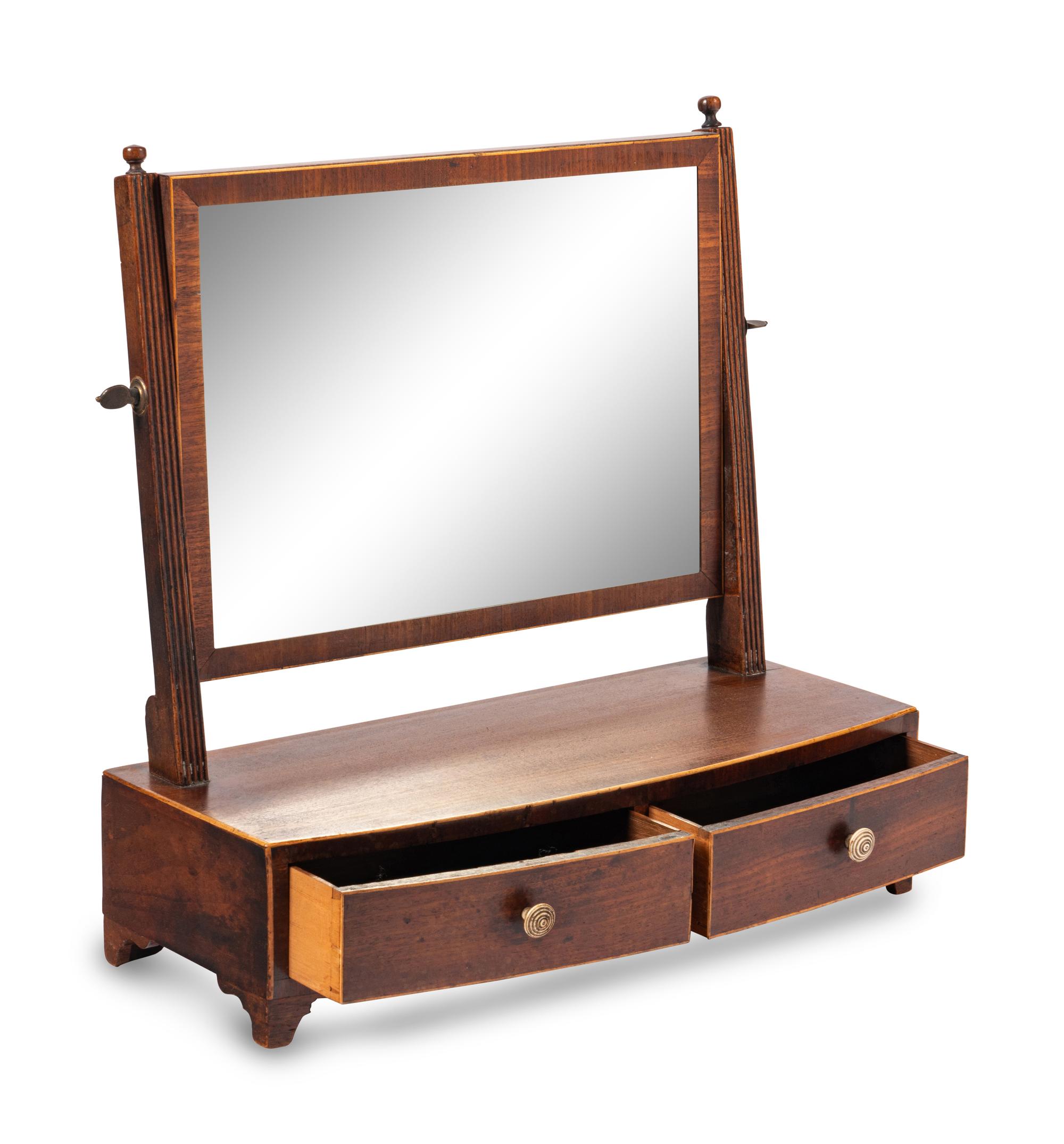 A George III Satinwood-Strung Mahogany Dressing Mirror