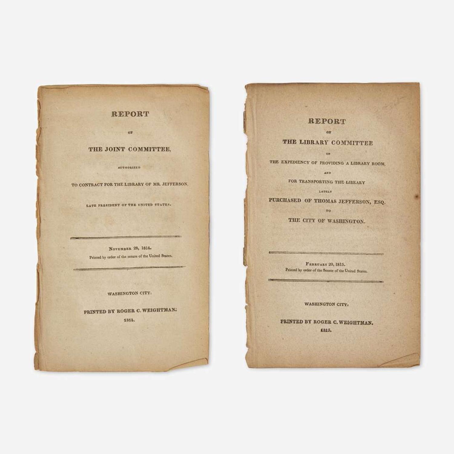 [Americana] [Jefferson, Thomas] Group of 2 Reports on Thomas Jefferson's Library