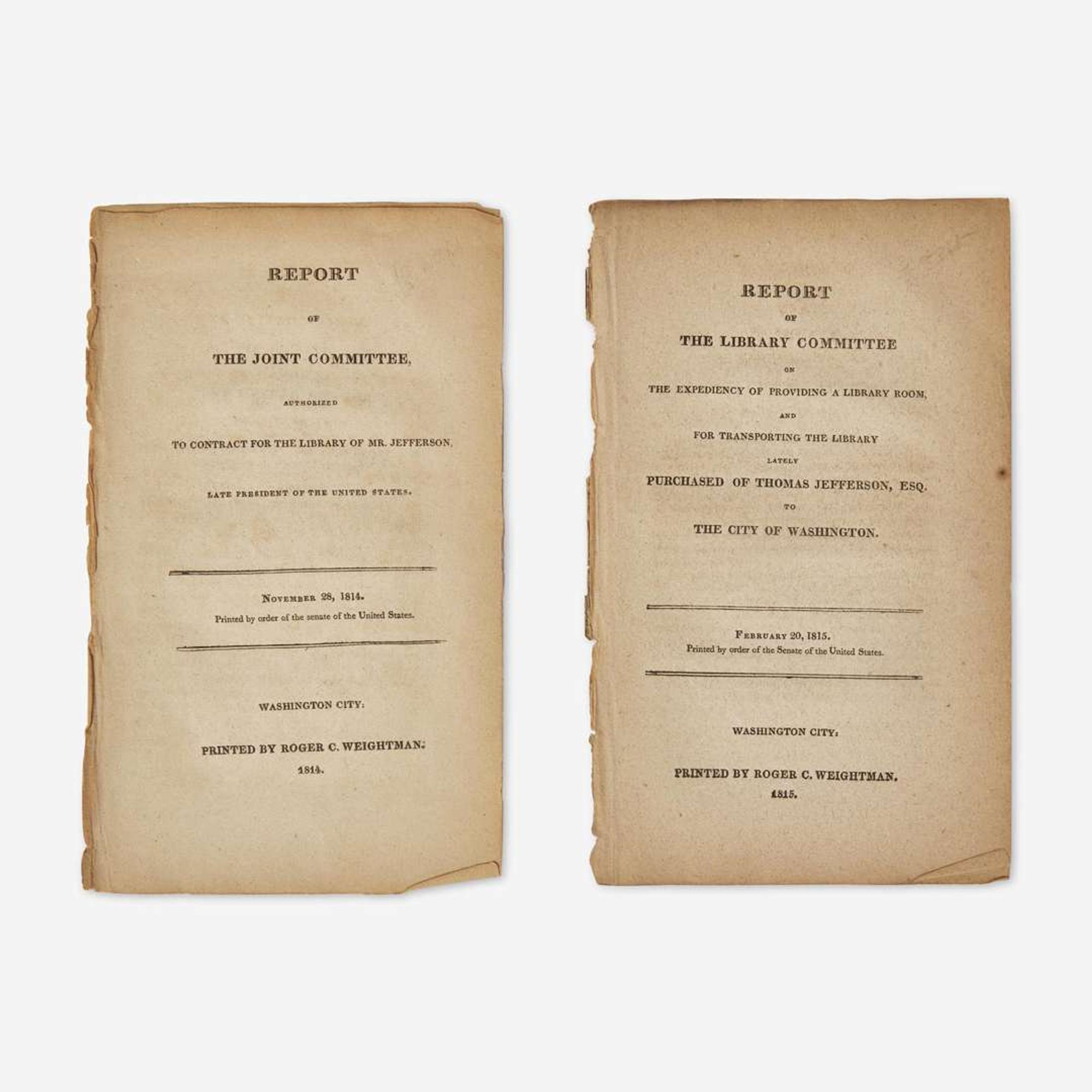 [Americana] [Jefferson, Thomas] Group of 2 Reports on Thomas Jefferson's Library