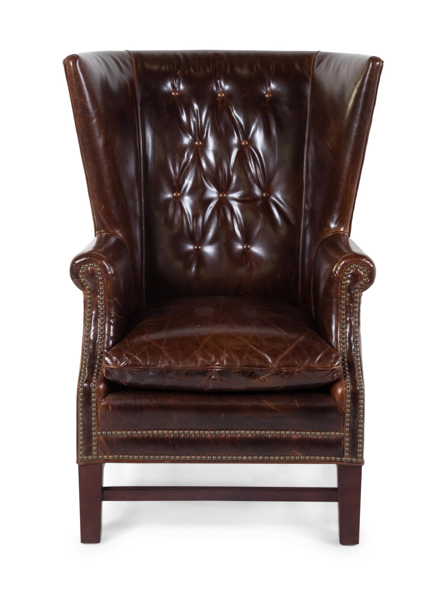 A Leather-Upholstered Wingback Club Chair