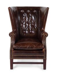 A Leather-Upholstered Wingback Club Chair
