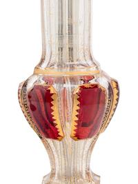 A Pair of Bohemian Cranberry and Clear Glass Vases Mounted as Lamps