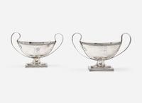 A pair of George III Sheffield plate sauce tureens, late 18th / early 19th century