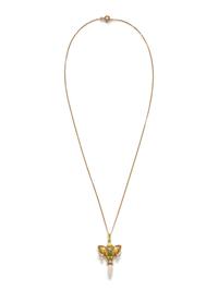 ART NOUVEAU, PERIDOT, DIAMOND, PEARL AND ENAMEL PENDANT/NECKLACE