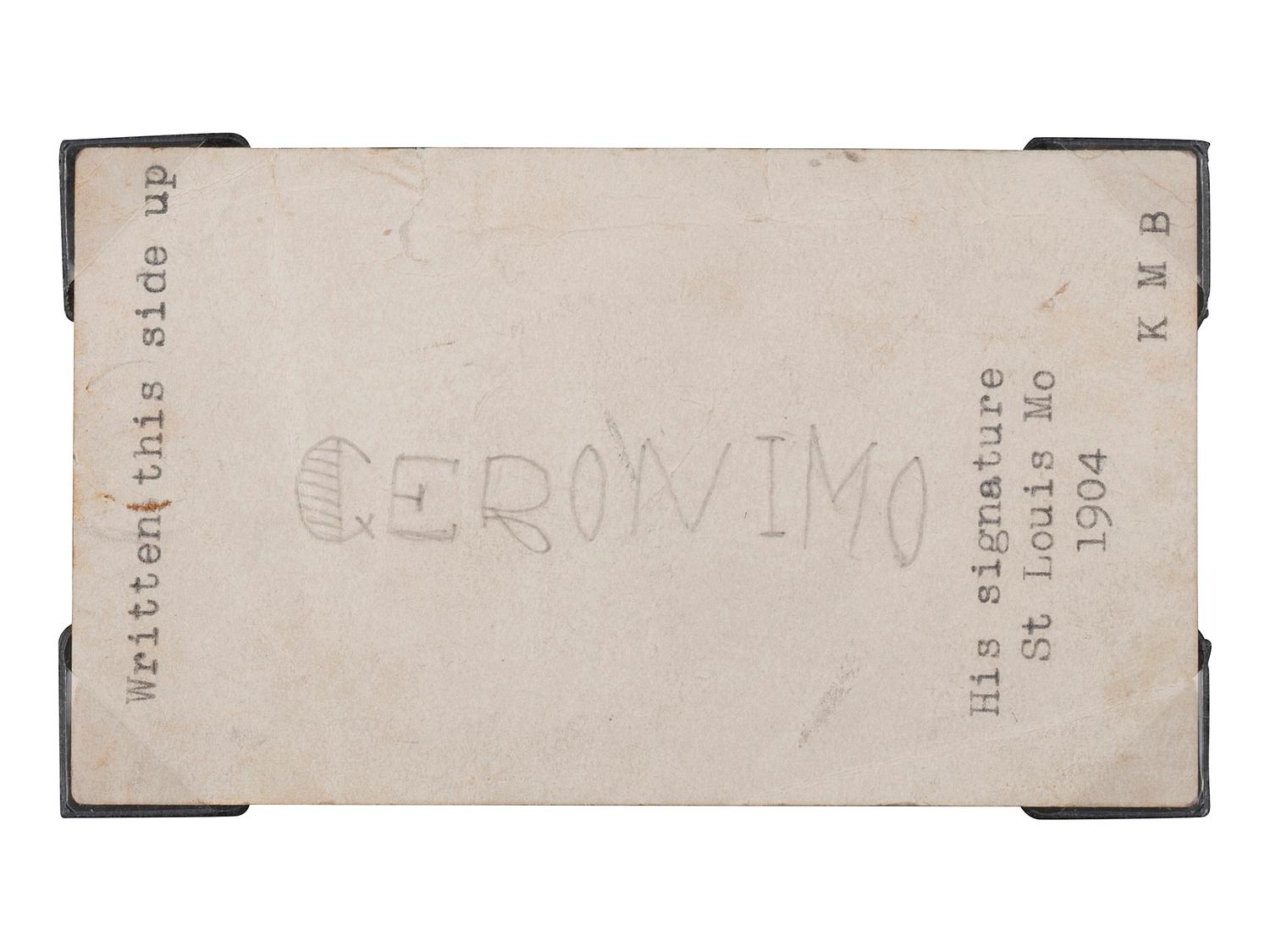 [NATIVE AMERICANS]. GERONIMO (1829-1909). Signature obtained at the 1904 World's Fair in St. Louis, MO.