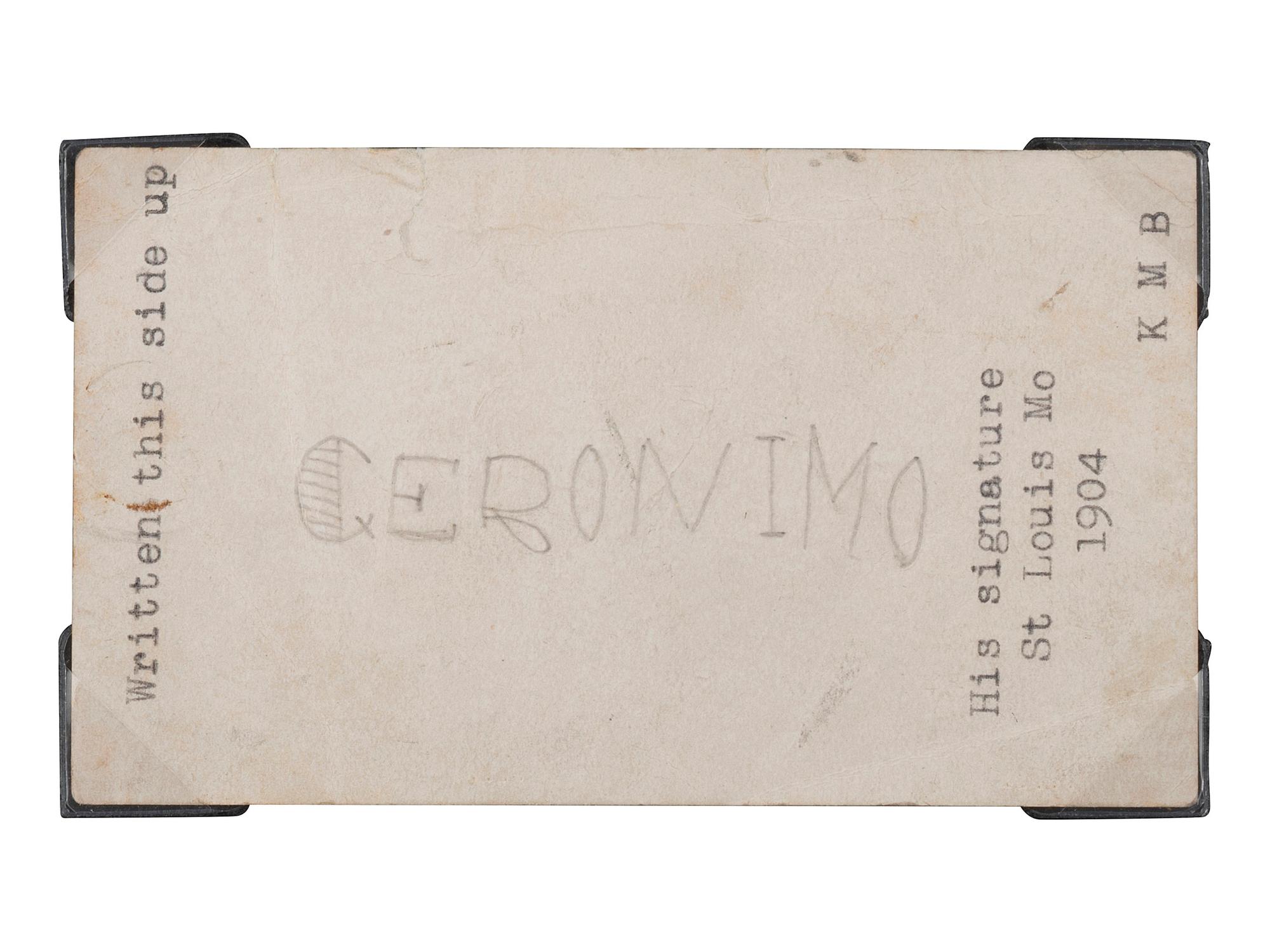 [NATIVE AMERICANS]. GERONIMO (1829-1909). Signature obtained at the 1904 World's Fair in St. Louis, MO.