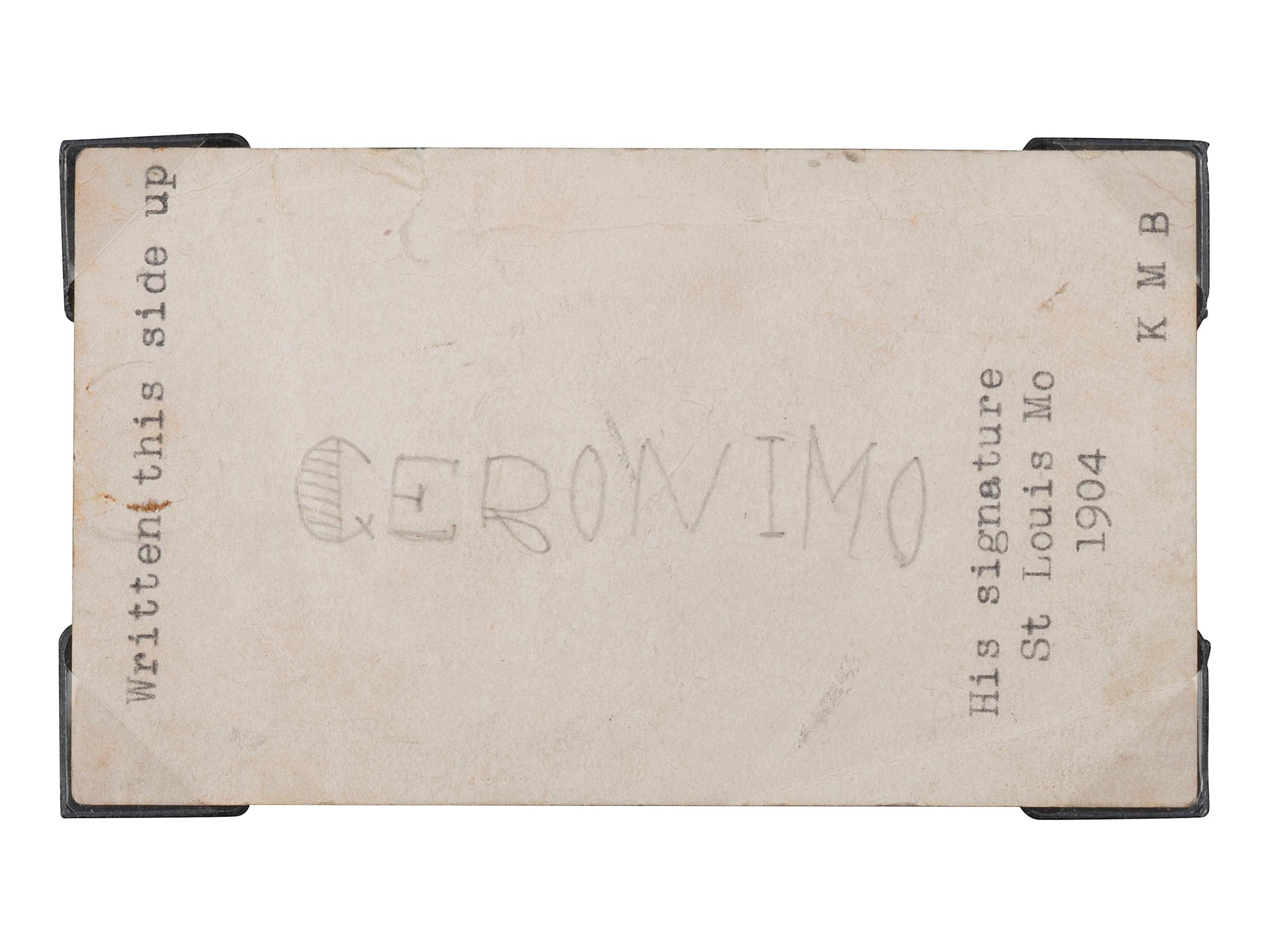 [NATIVE AMERICANS]. GERONIMO (1829-1909). Signature obtained at the 1904 World's Fair in St. Louis, MO.