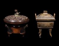 Two Chinese Bronze Incense Burners and Covers