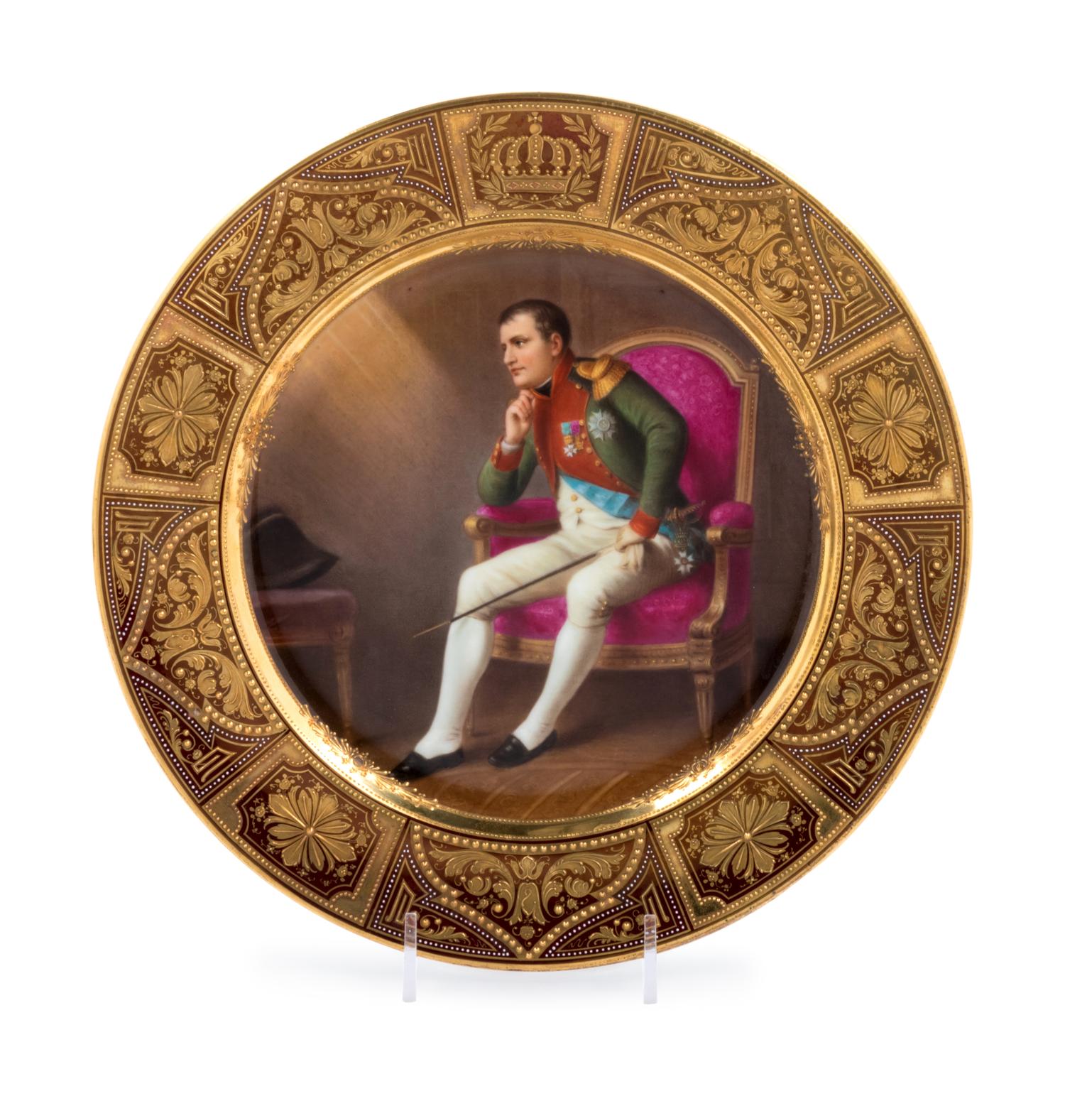A German Painted and Parcel Gilt Napoleonic Porcelain Cabinet Plate