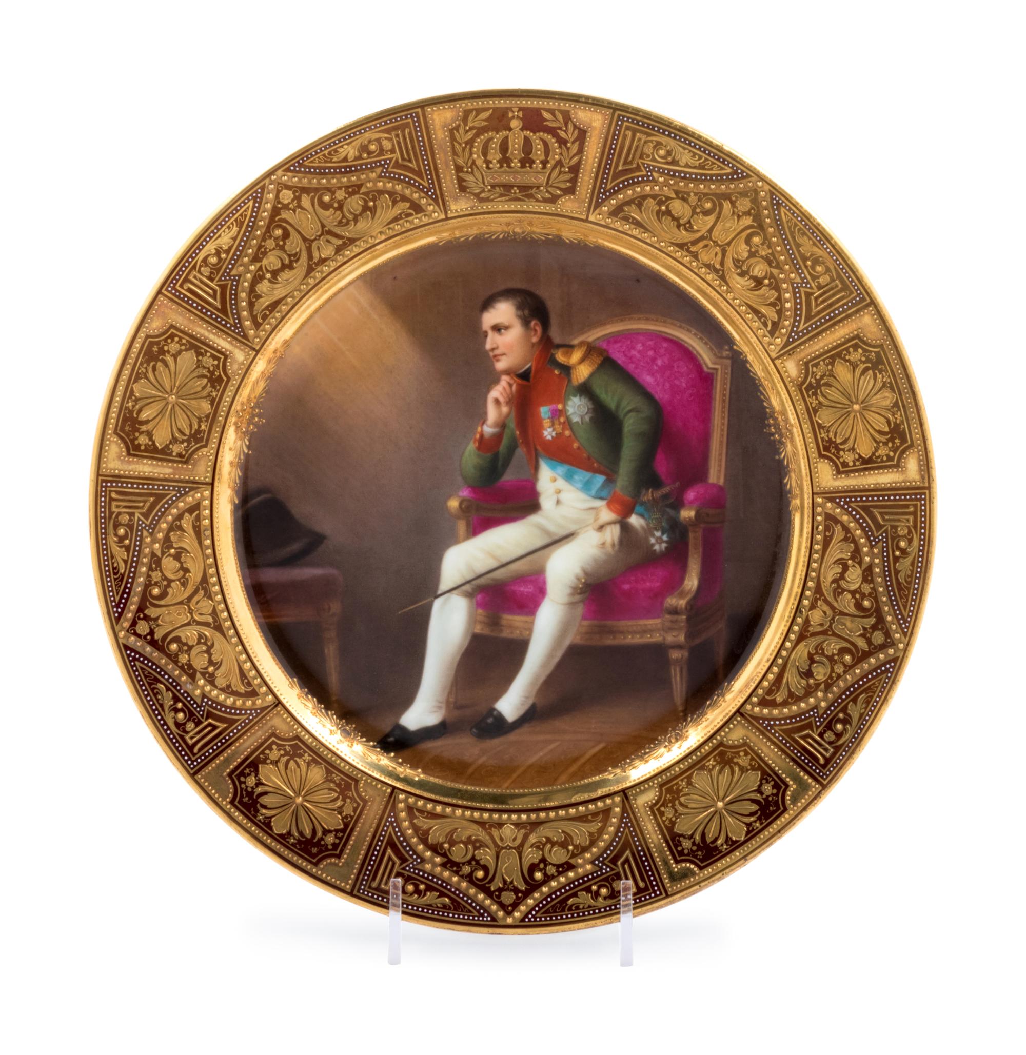 A German Painted and Parcel Gilt Napoleonic Porcelain Cabinet Plate