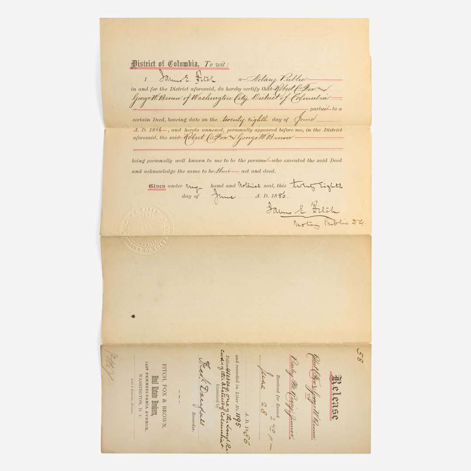[African Americana] Douglass, Frederick Partially-Printed Document, signed