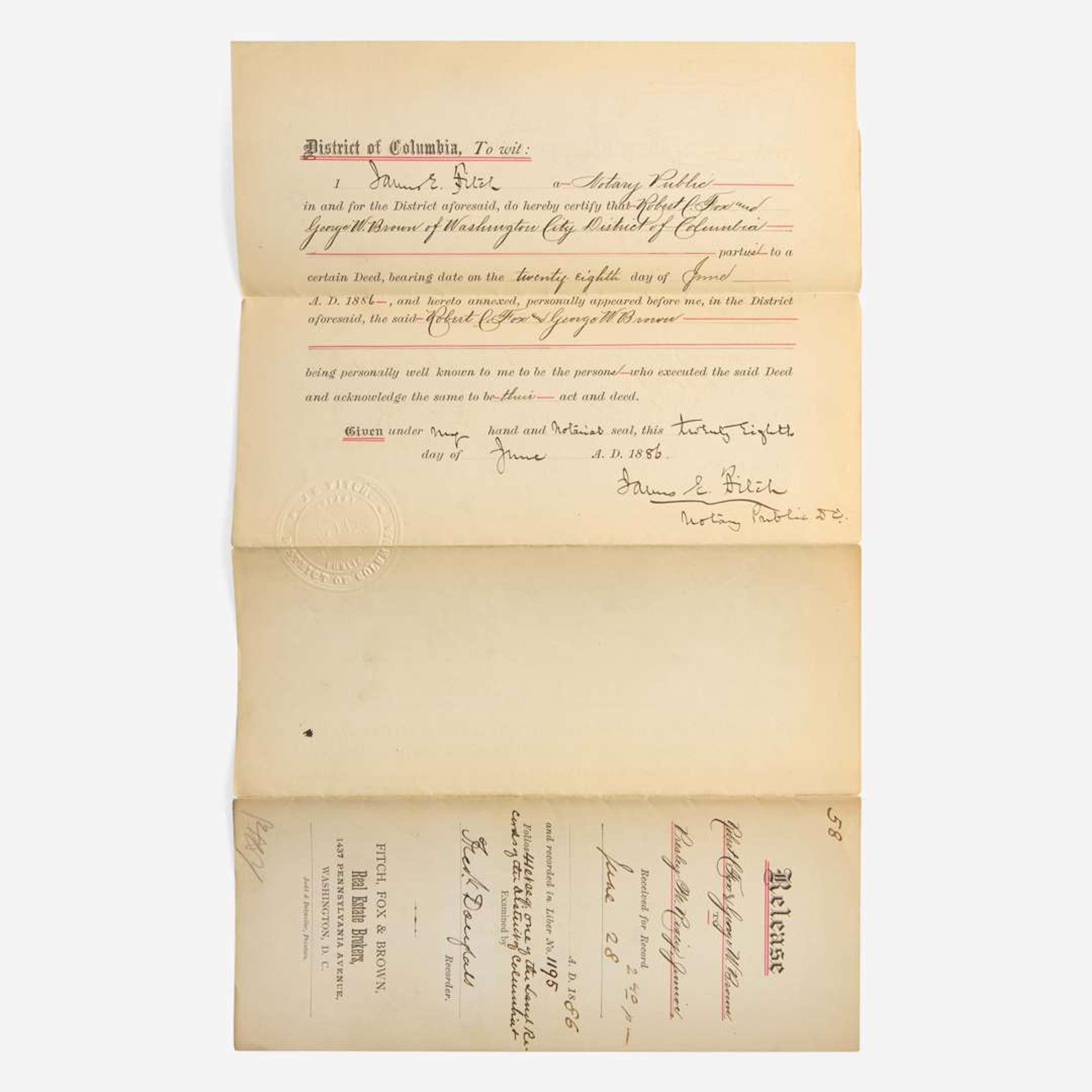 [African Americana] Douglass, Frederick Partially-Printed Document, signed