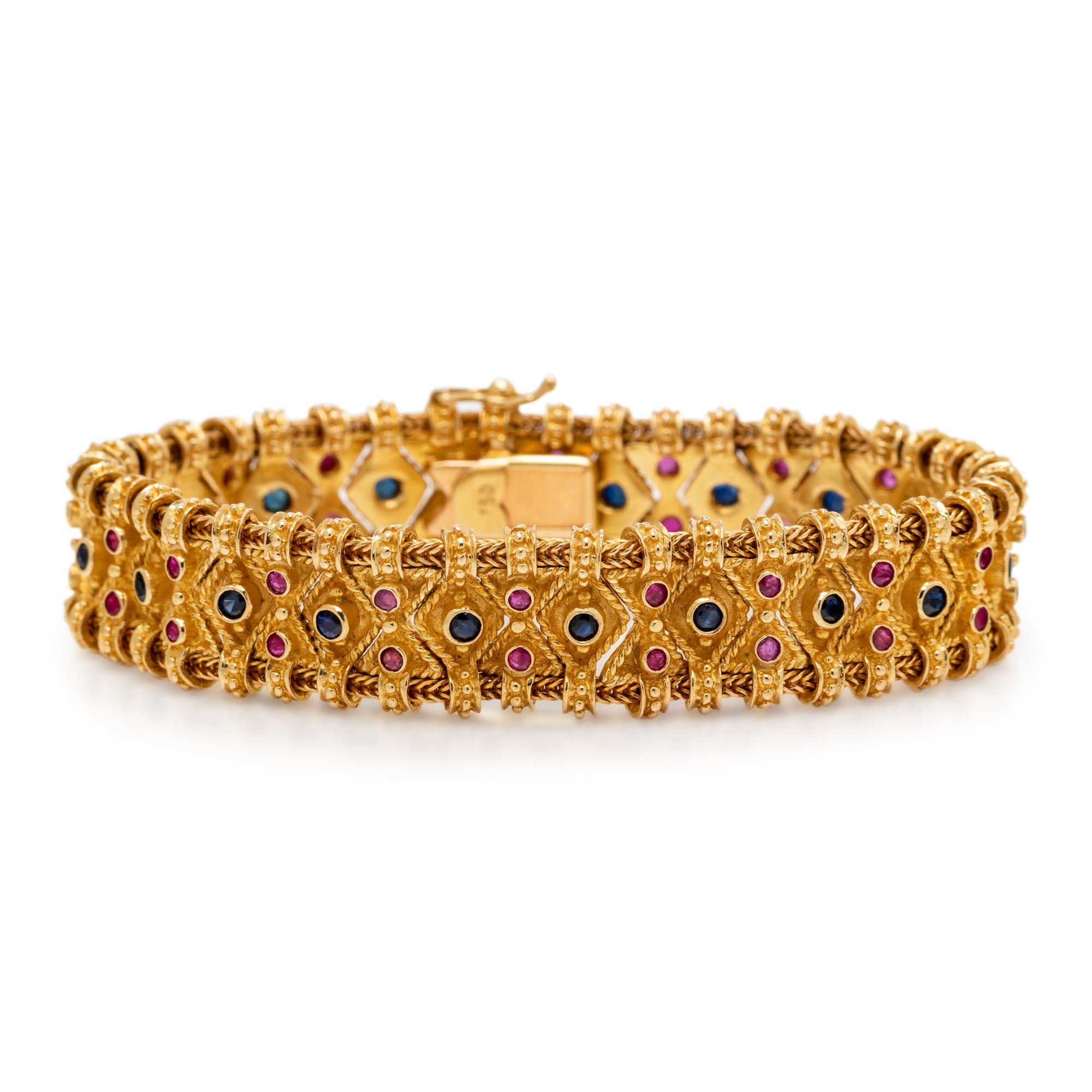 YELLOW GOLD, SAPPHIRE AND RUBY BRACELET