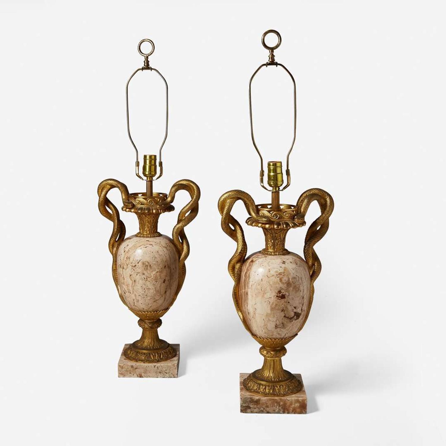 A pair of gilt bronze-mounted onyx urn-form table lamps late 19th / early 20th century