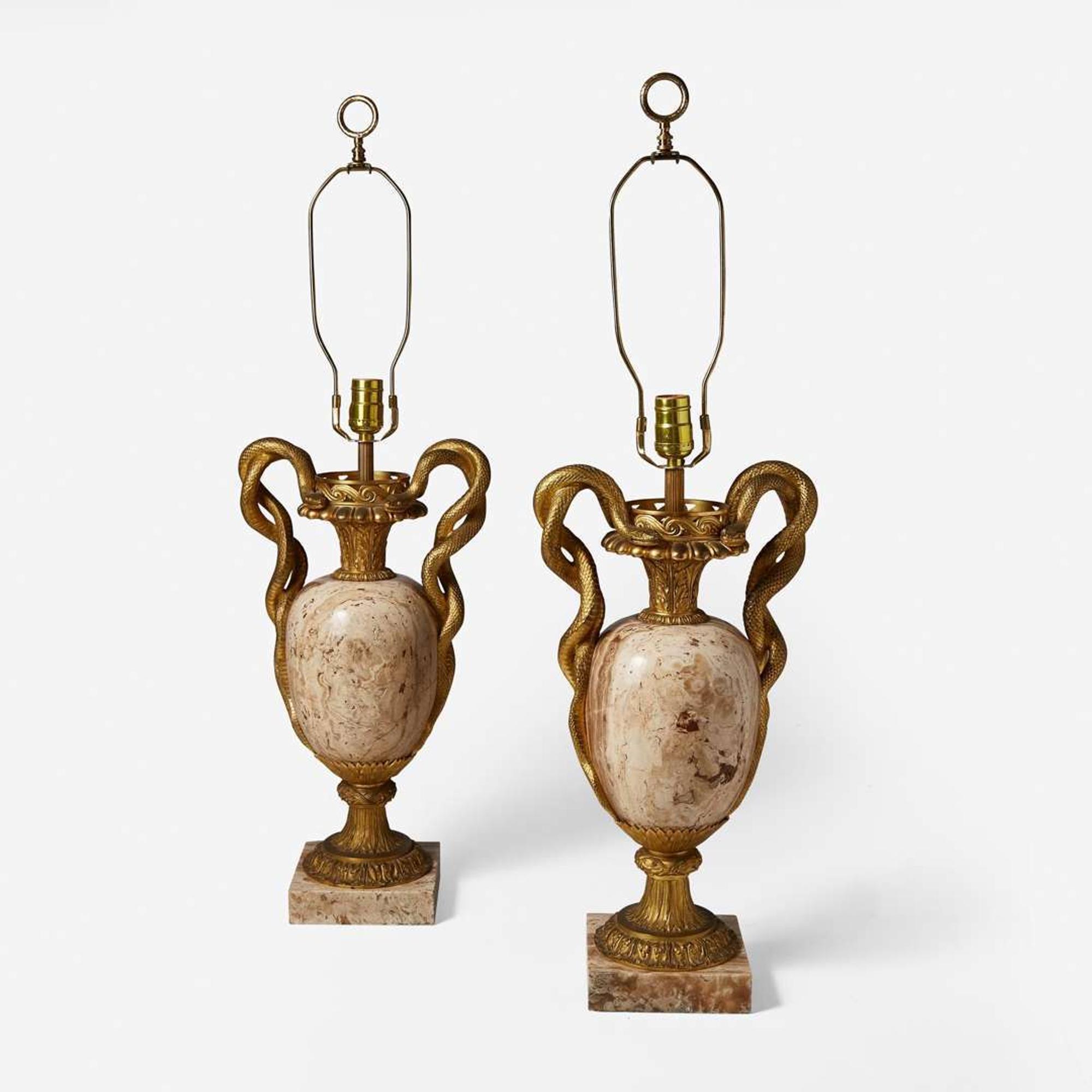 A pair of gilt bronze-mounted onyx urn-form table lamps late 19th / early 20th century